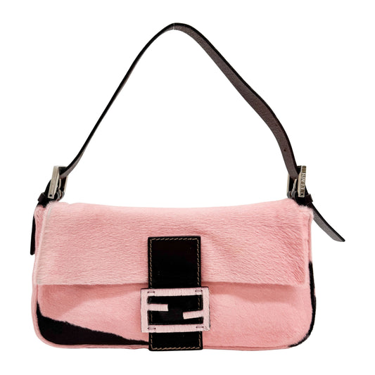 Baguette Pink Cow Print Pony Hair Shoulder Bag