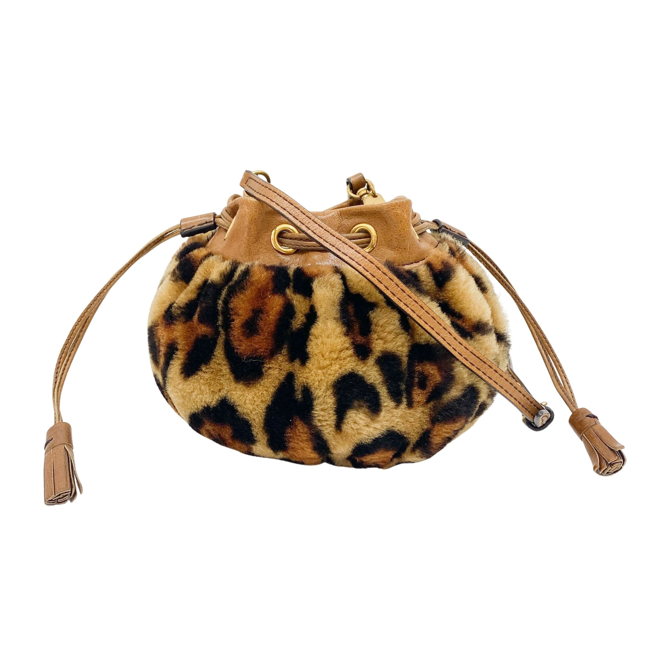 Brown Leopard Print Faux Fur Pouch Bag