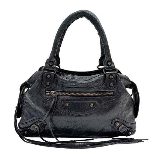 The Town Black Leather Two Way Bag