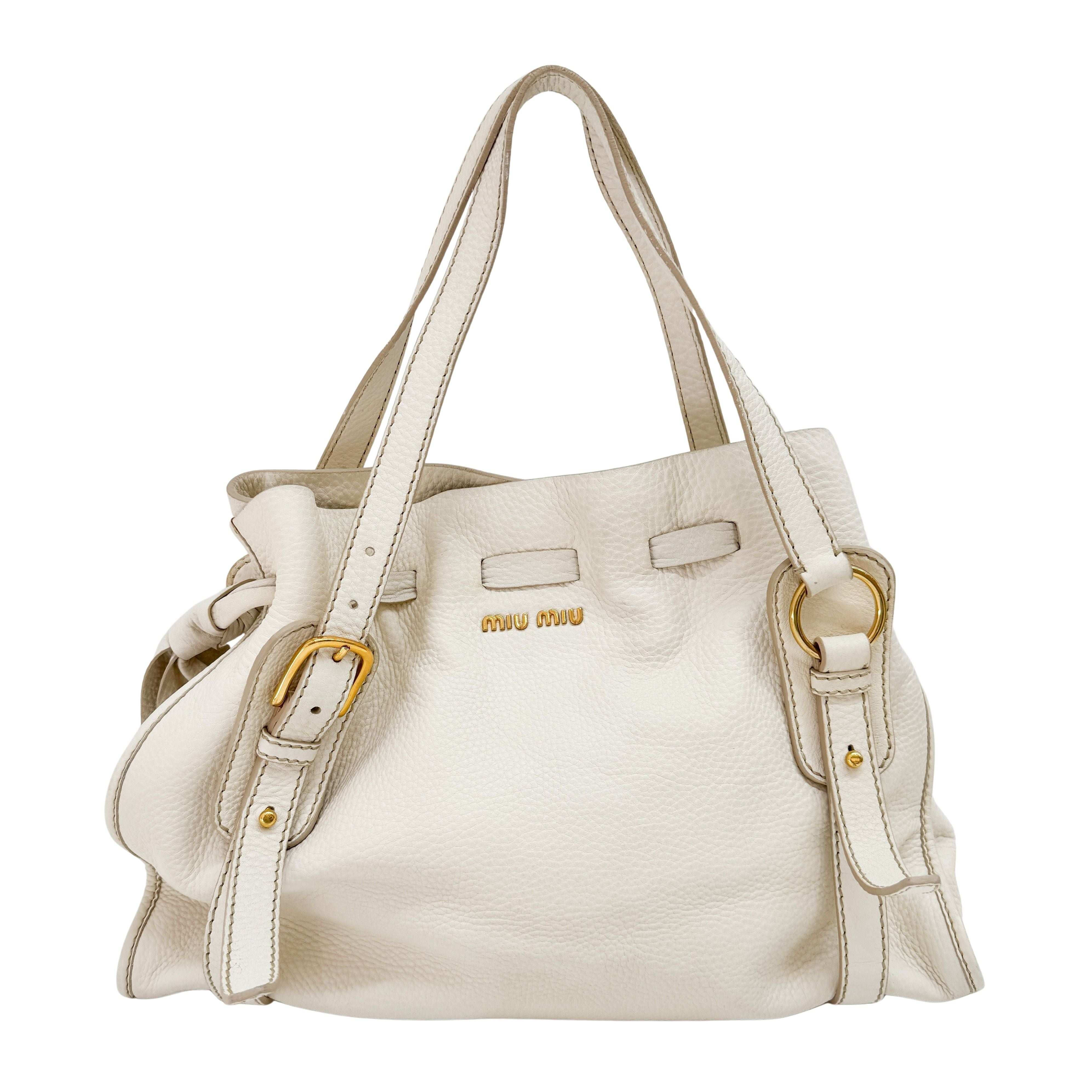 Vitello Lux Bow Bag White Calfskin Leather Shoulder Bag