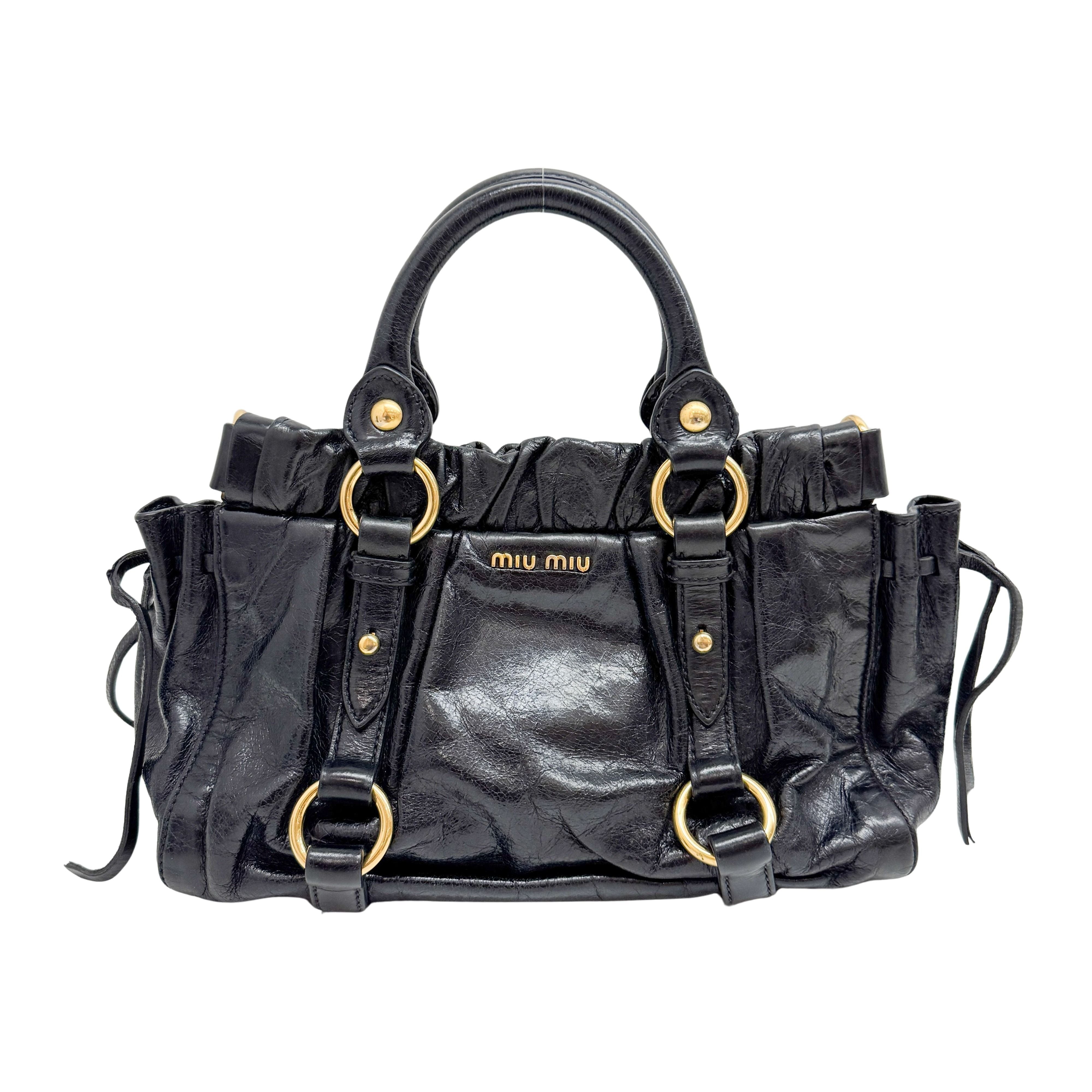 Mini Vitello Black Calfskin Leather Two Way Bag