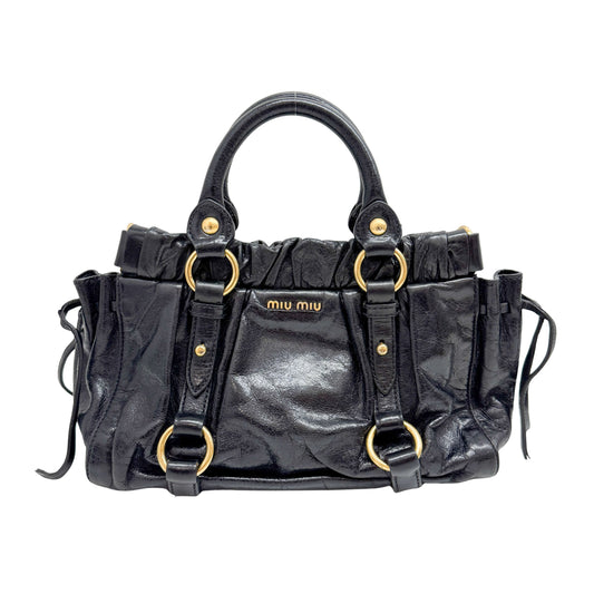 Mini Vitello Black Calfskin Leather Two Way Bag