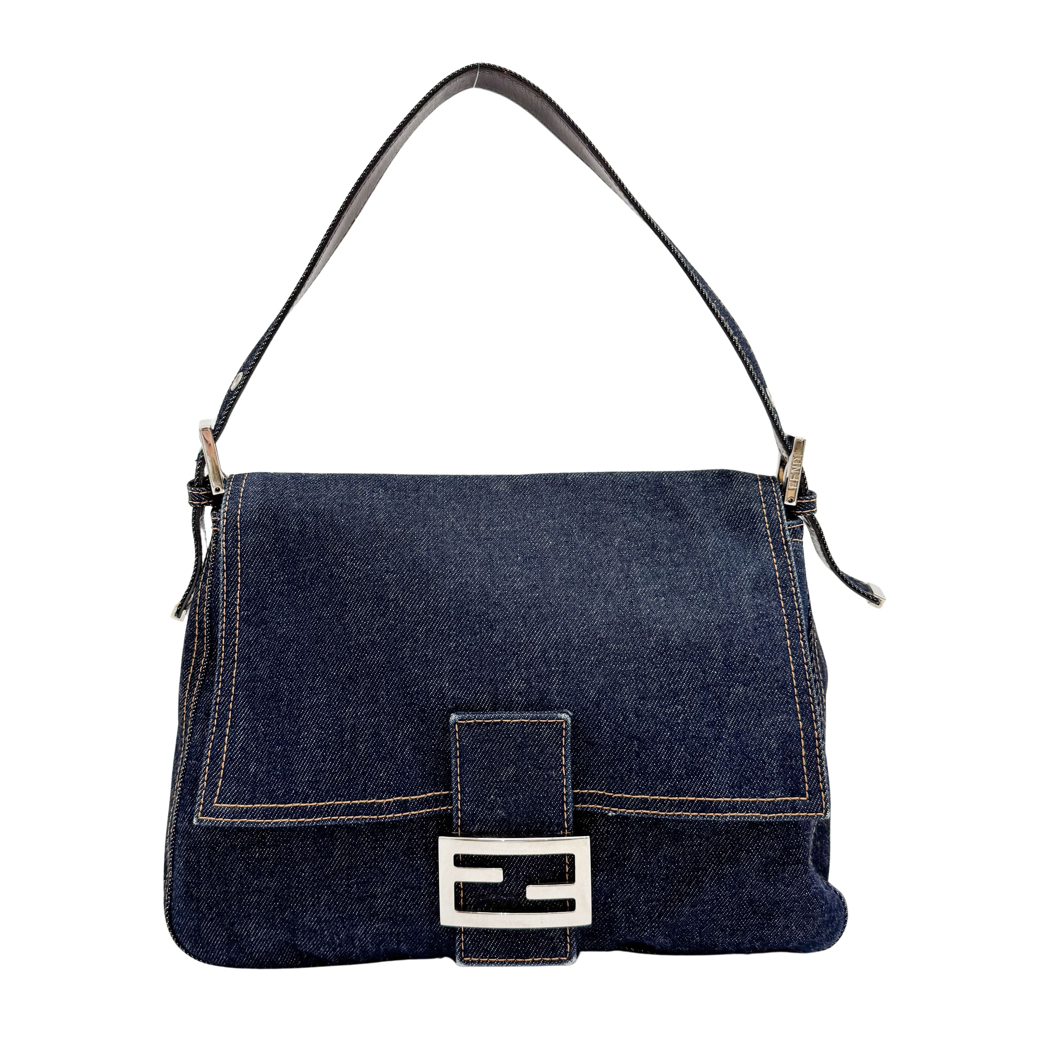 Mamma Baguette Blue Denim Shoulder Bag