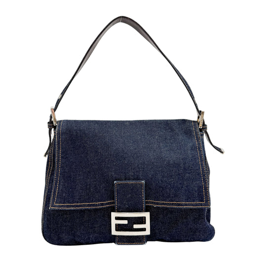 Mamma Baguette Blue Denim Shoulder Bag
