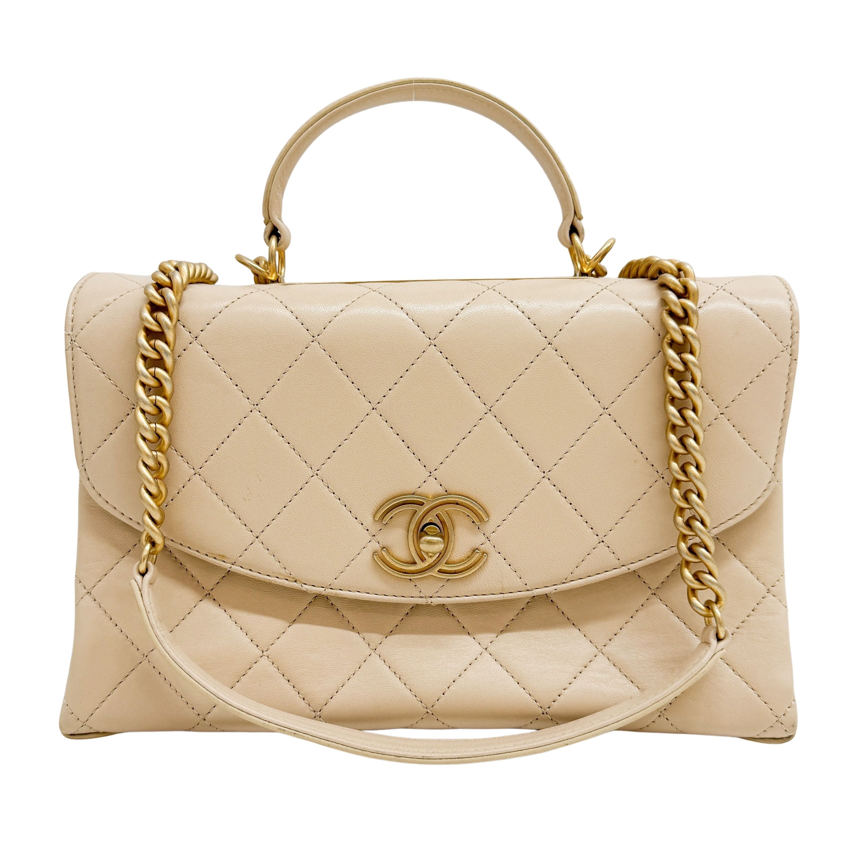 Matelasse Beige Lambskin Gold Chain Shoulder Bag