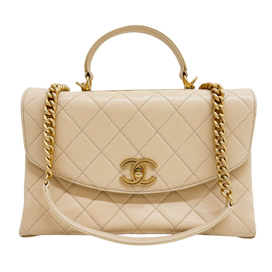 Matelasse Beige Lambskin Gold Chain Shoulder Bag