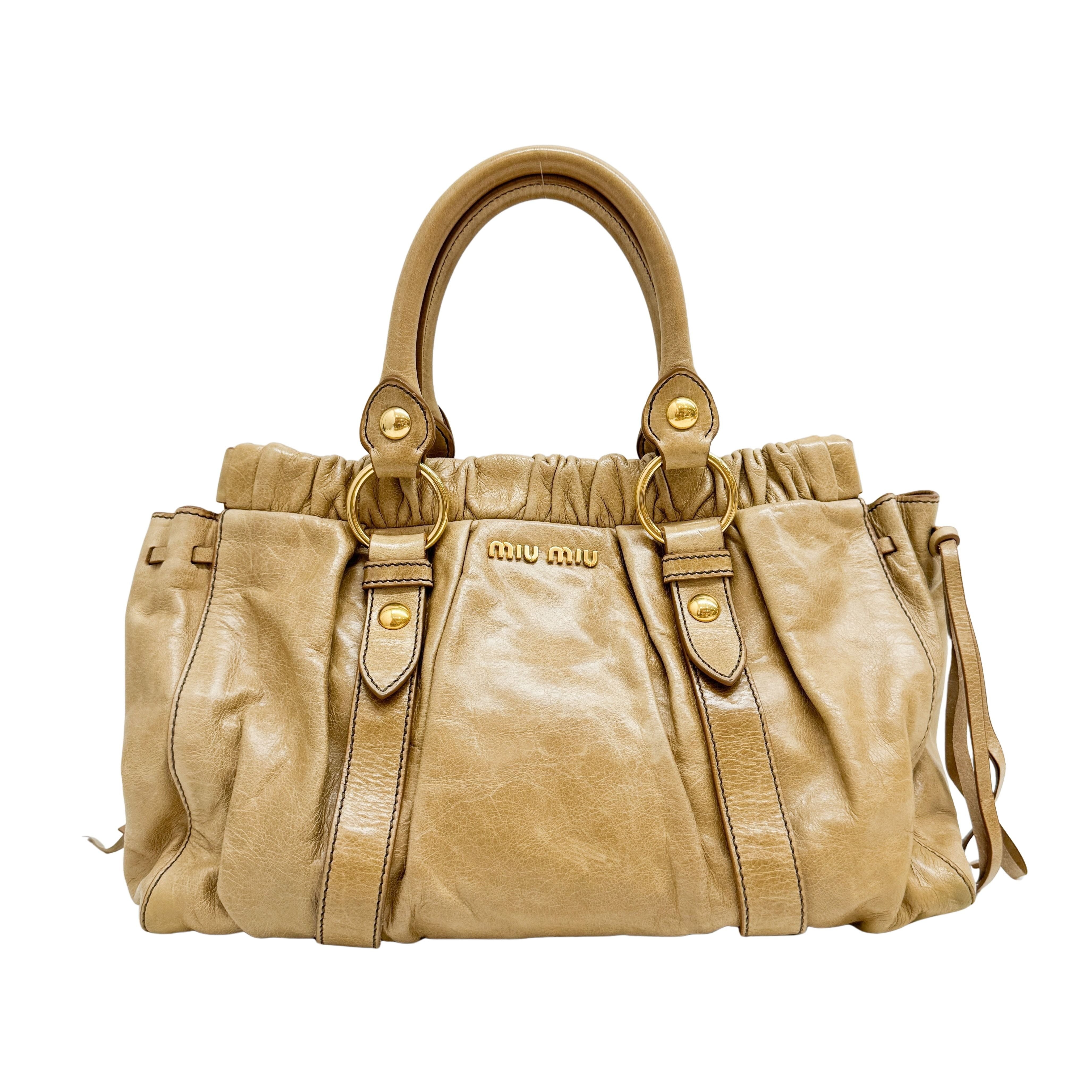 Vittelo Beige Leather Handle Bag