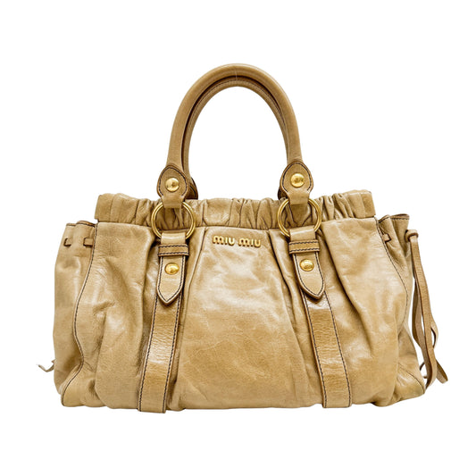 Vittelo Beige Leather Handle Bag
