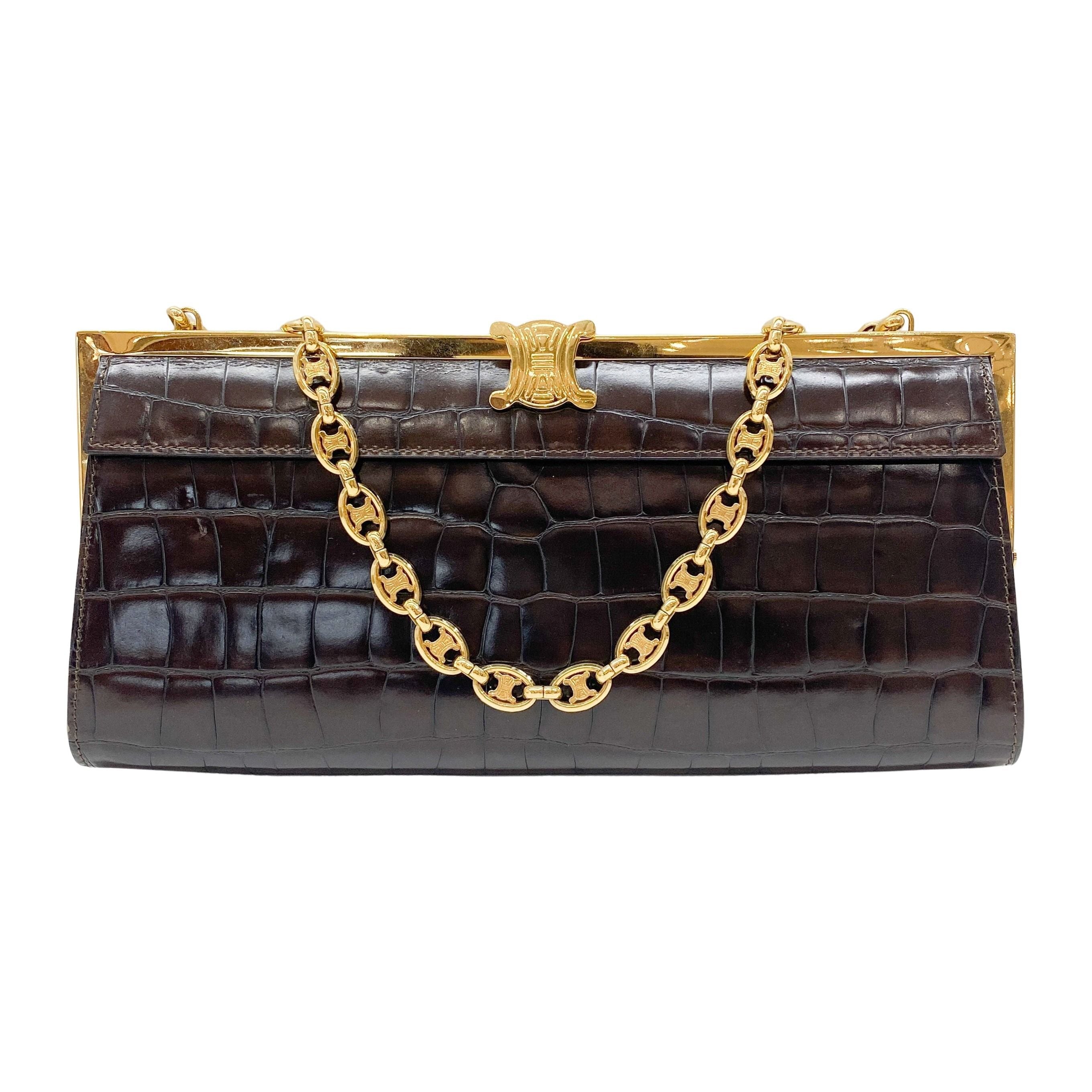Macadam Brown Croc Chain Shoulder Bag
