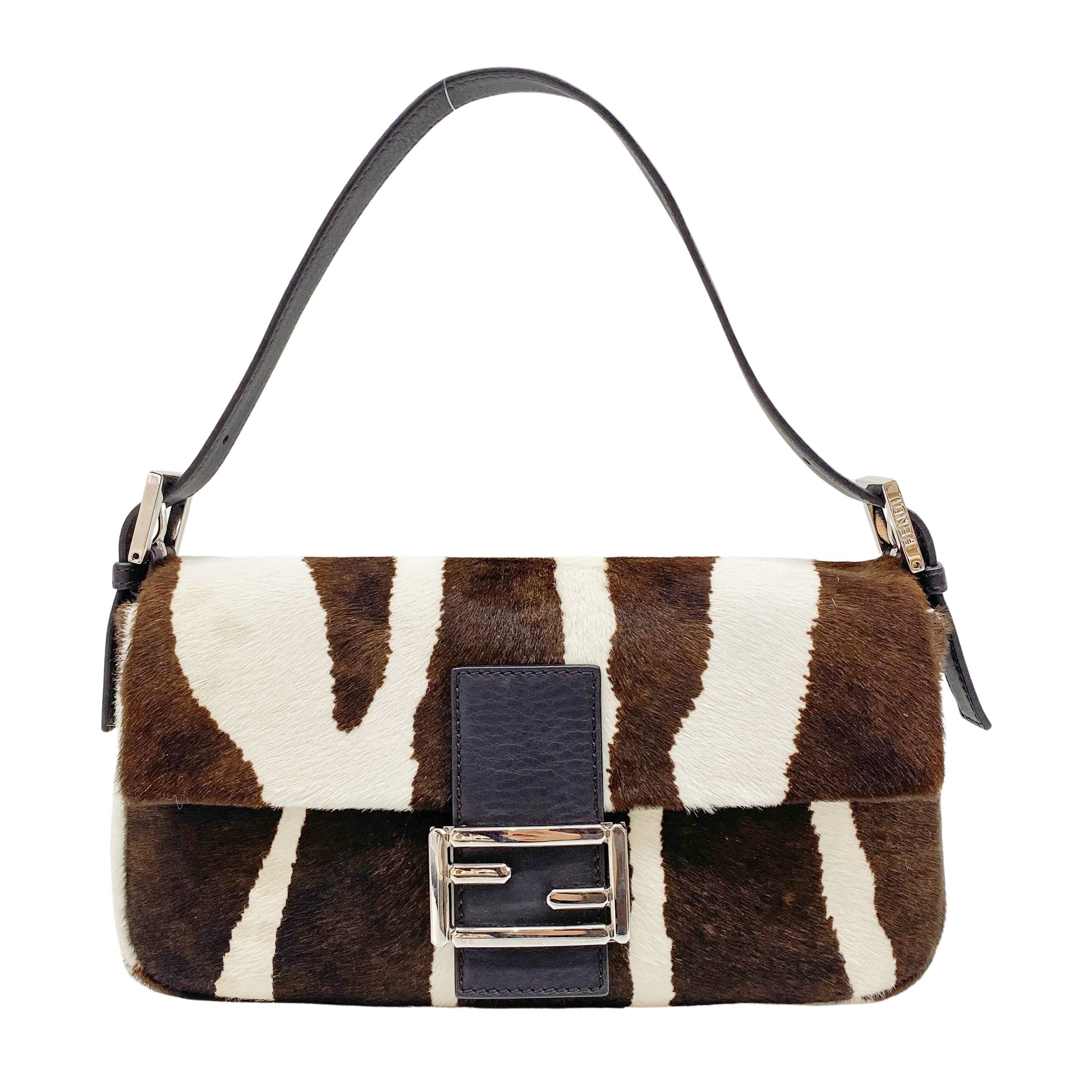 Baguette Brown Zebra Print Pony Hair Shoulder Bag