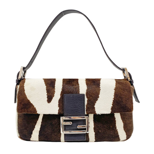 Baguette Brown Zebra Print Pony Hair Shoulder Bag
