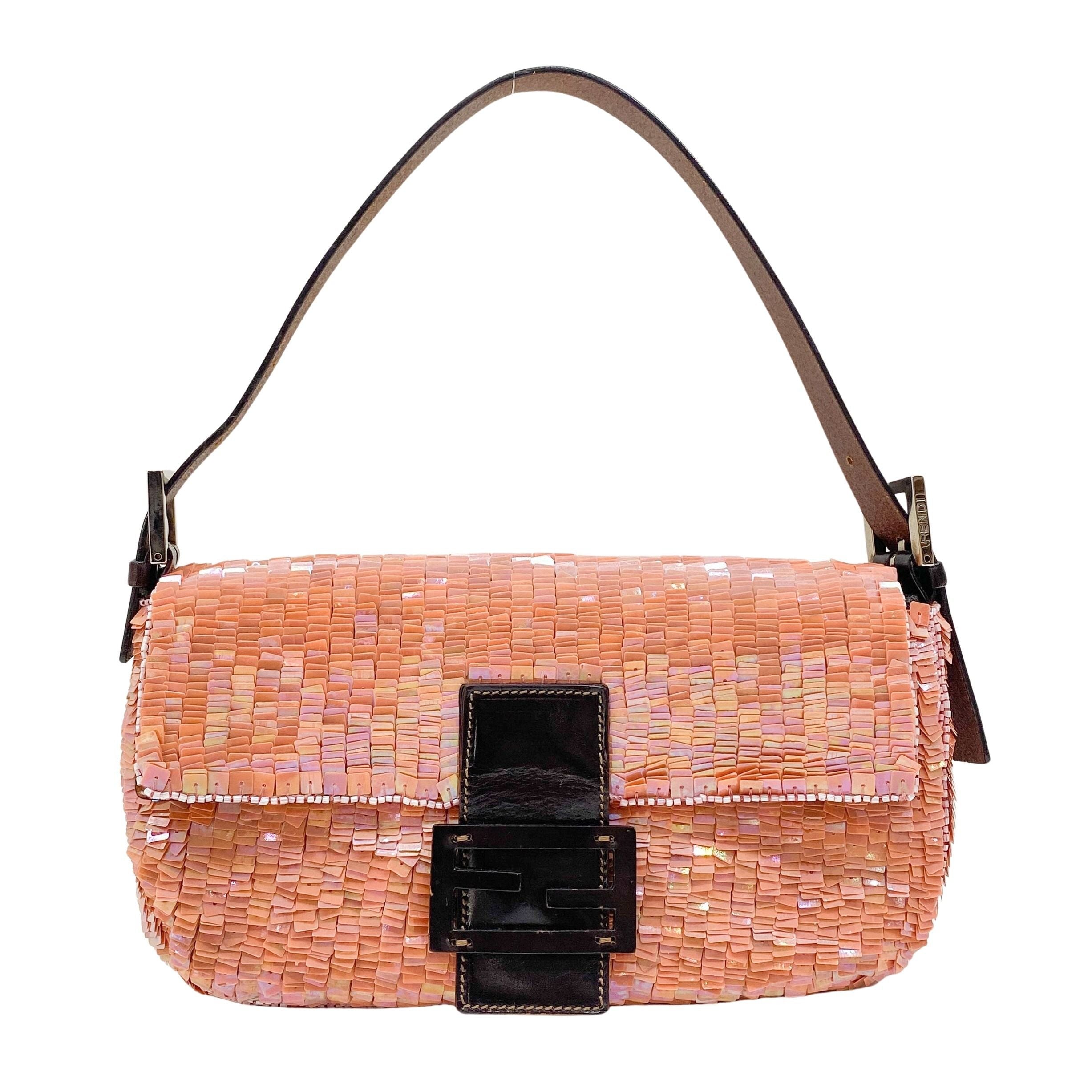 Baguette Coral Pink Sequin Shoulder Bag