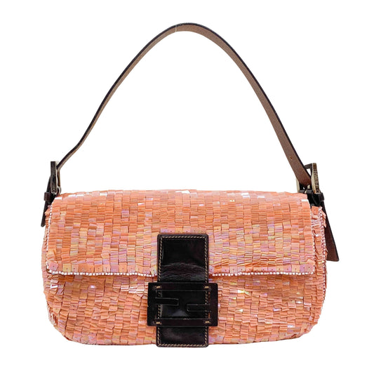 Baguette Coral Pink Sequin Shoulder Bag
