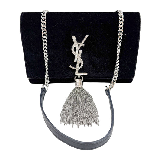 Kate Cassandra Black Rhinestone Velvet Shoulder Bag