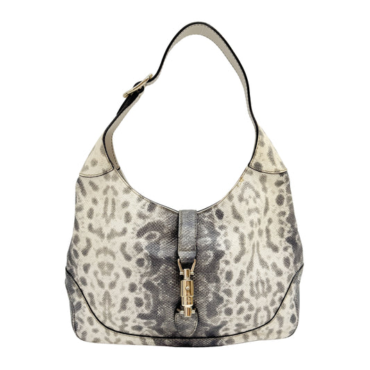 Jackie White Python Embossed Leather Shoulder Bag