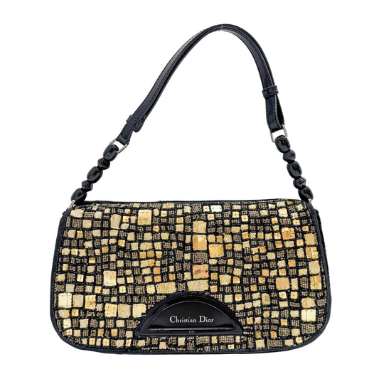 Malice Gold Beaded Pony Hair Shoulder Bag