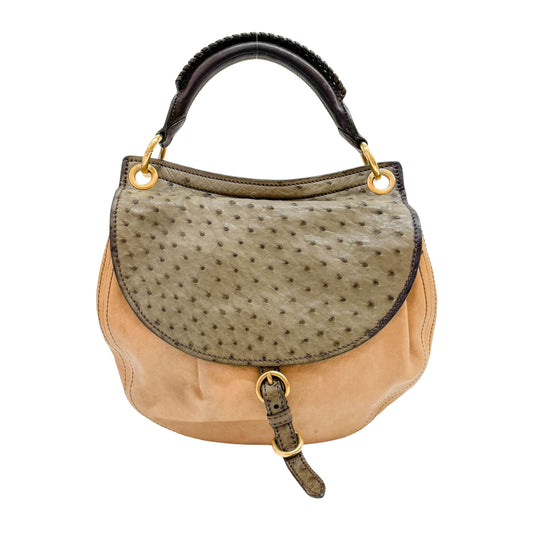 Archive Grey Ostrich Brown Leather Two Way Bag