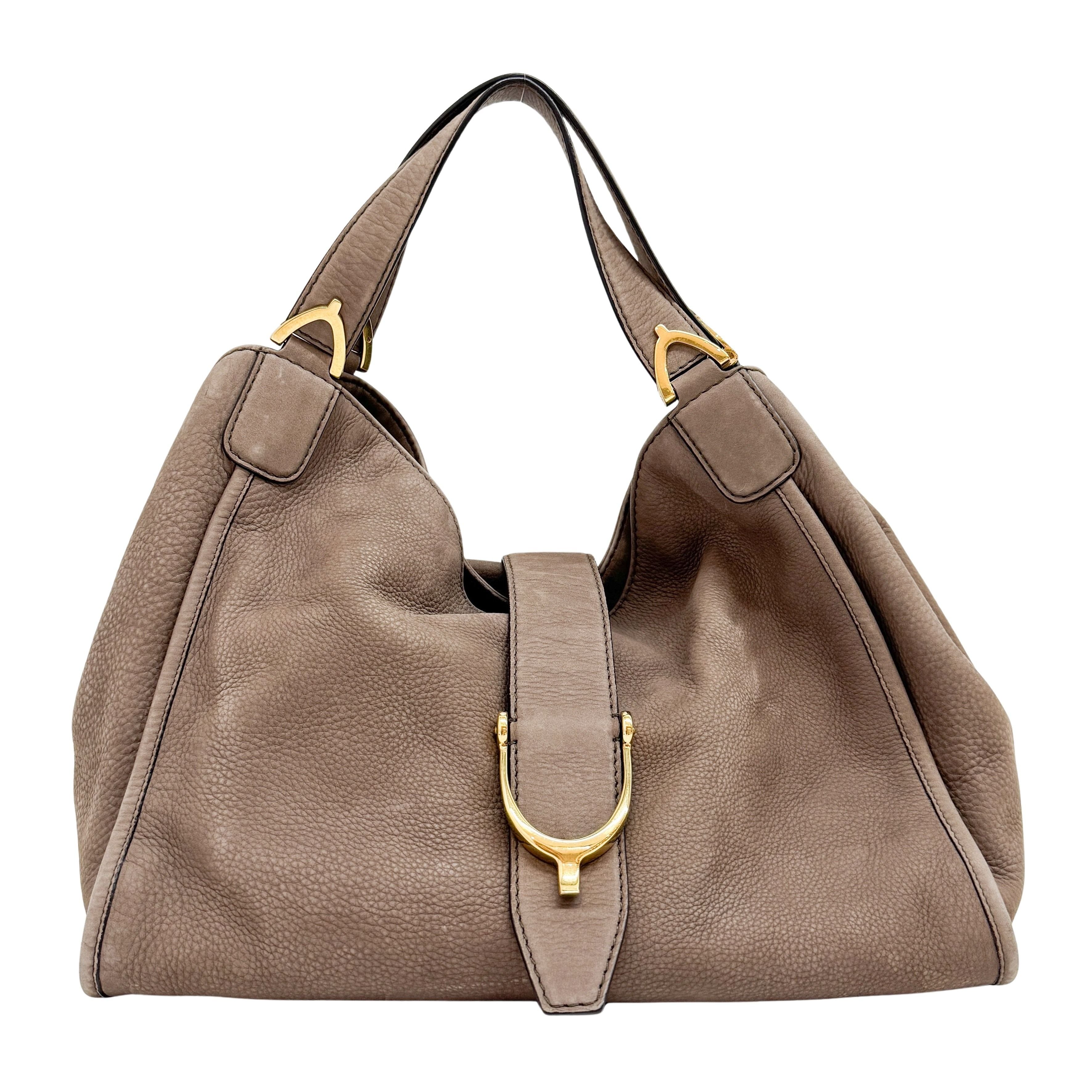 Stirrup Brown Nubuck Leather Shoulder Bag