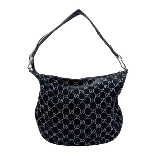 GG Black Canvas Suede Shoulder Bag