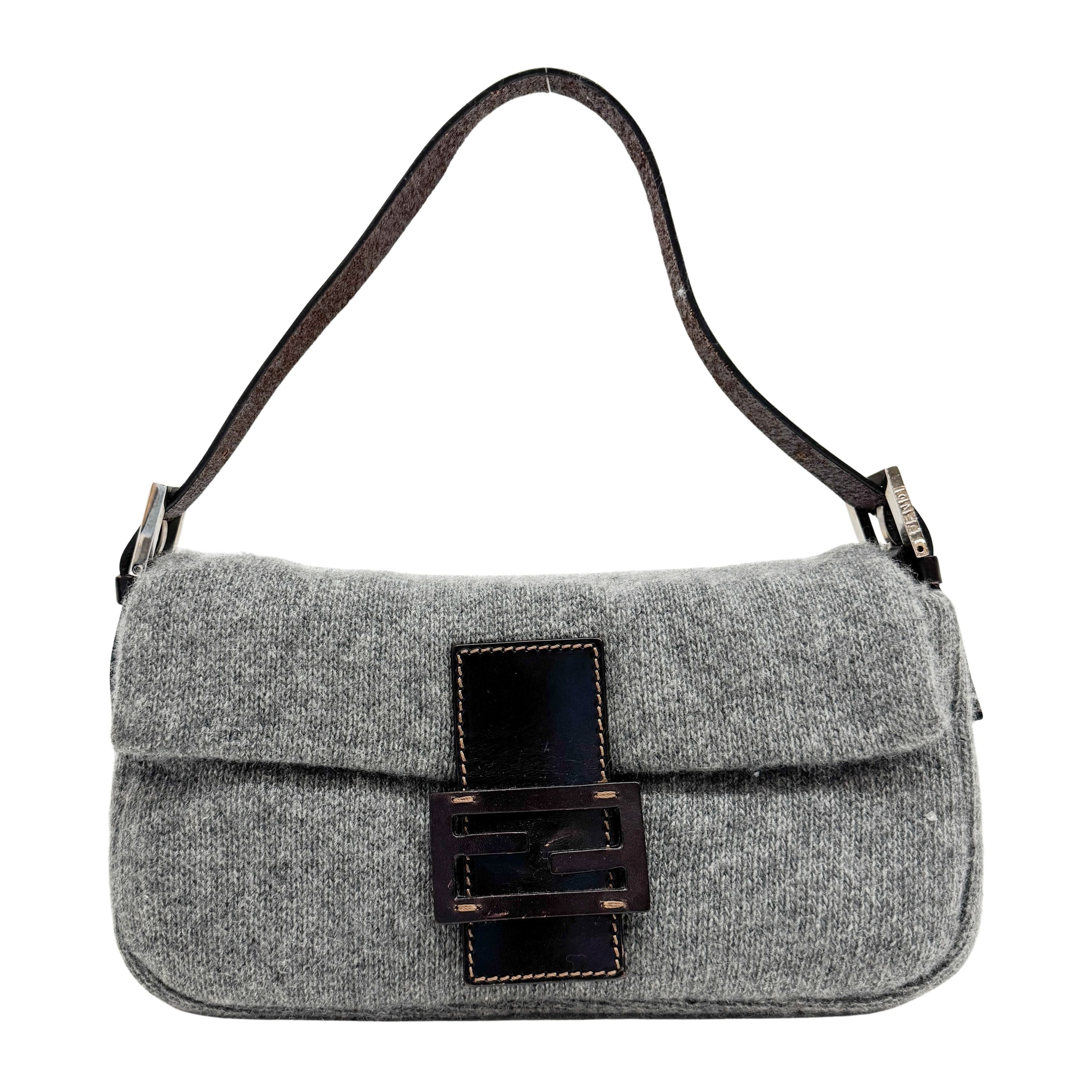 Baguette Grey Wool Shoulder Bag