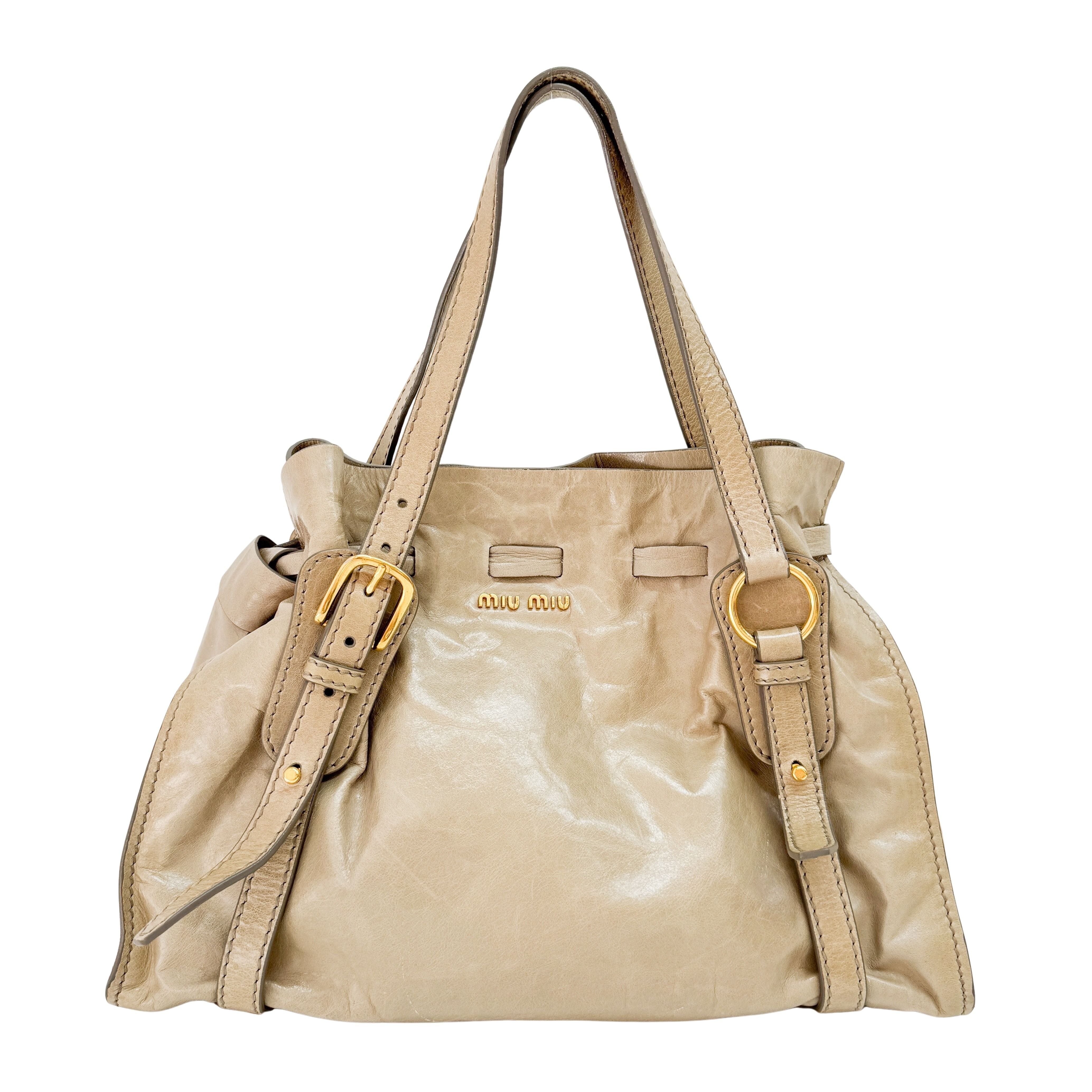 Vitello Lux Bow Beige Leather Bag