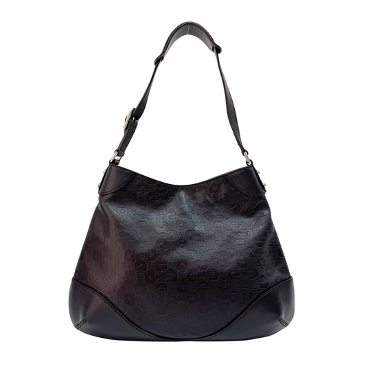 Black Horsebit Canvas Leather Hobo Bag