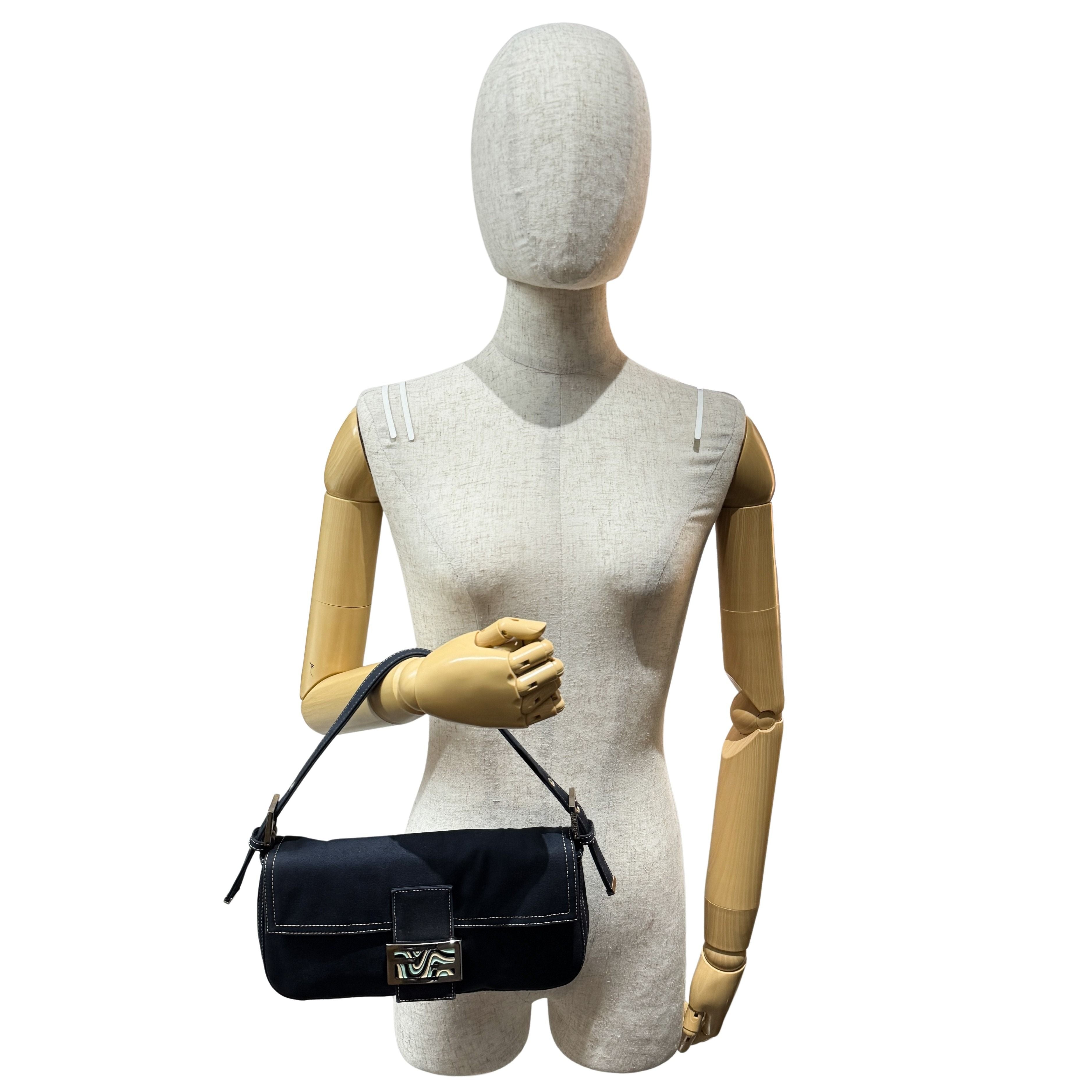 Baguette Navy Cotton Shoulder Bag