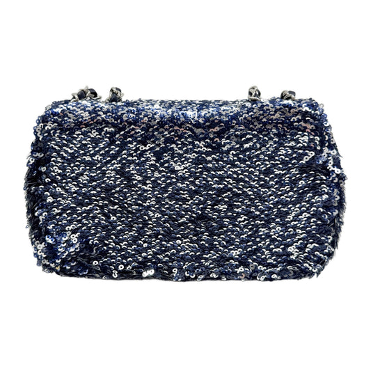 Mini Classic Flap Navy Blue Sequin Shoulder Bag