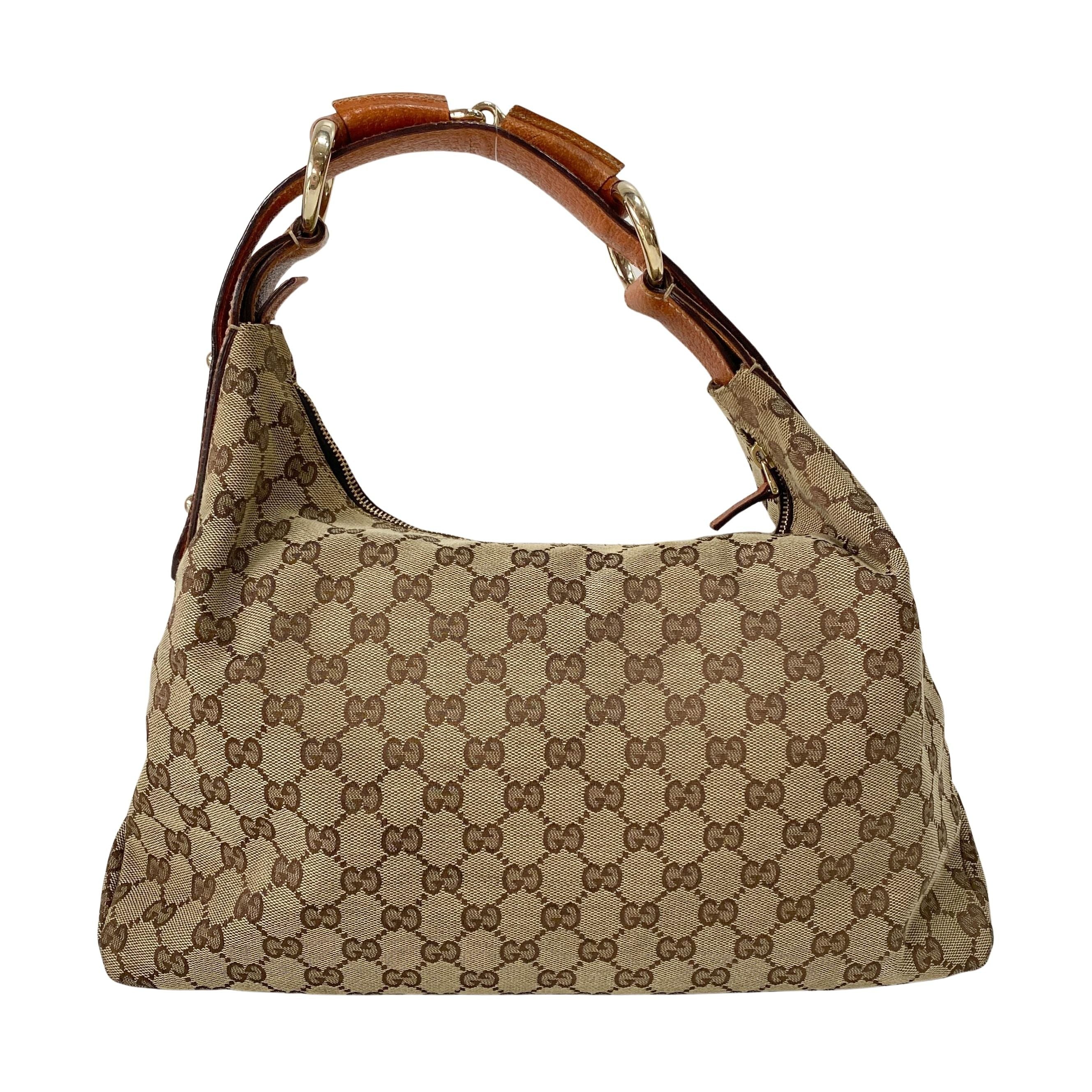 GG Brown Canvas Horsebit Hobo Bag