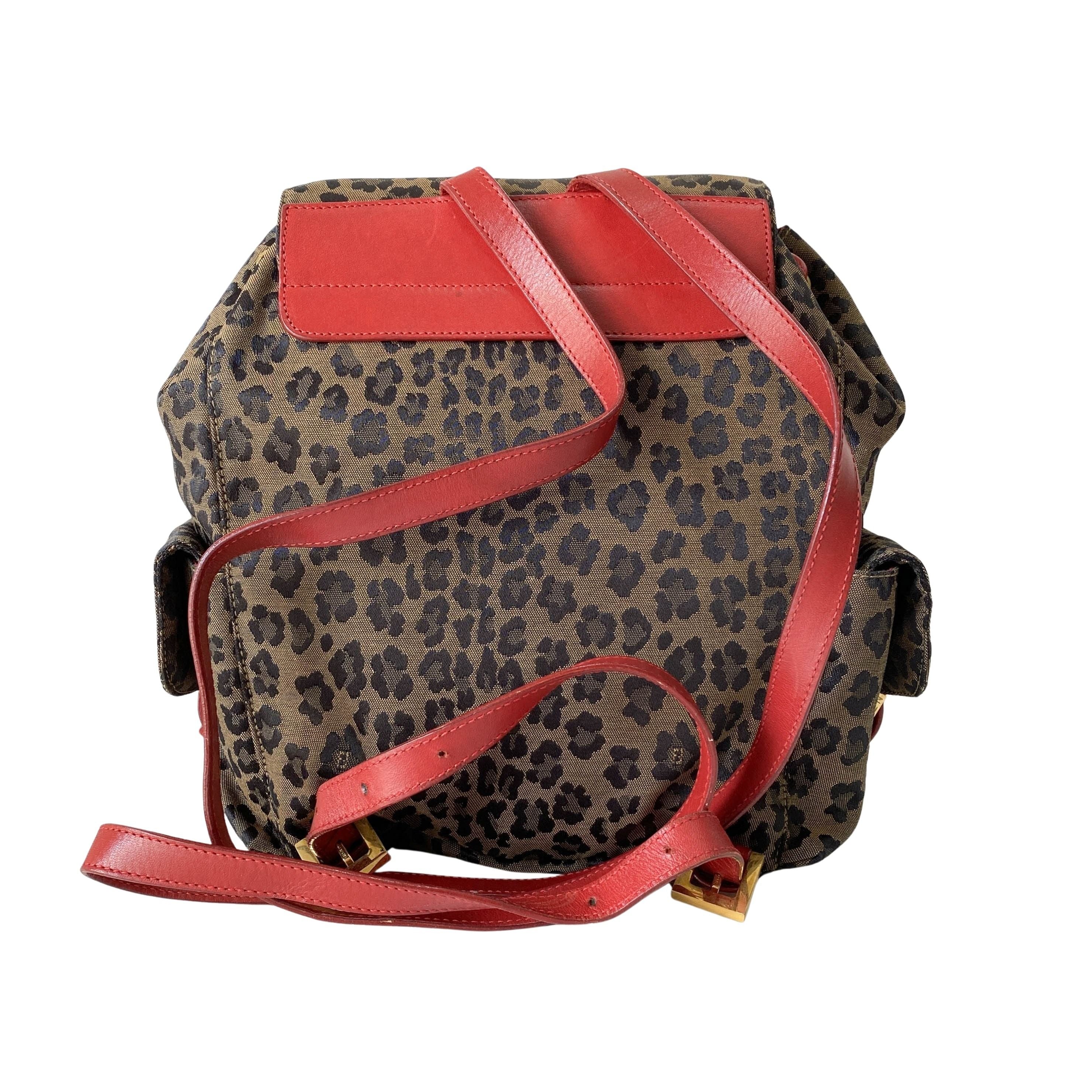 Brown Leopard Print Canvas Backpack