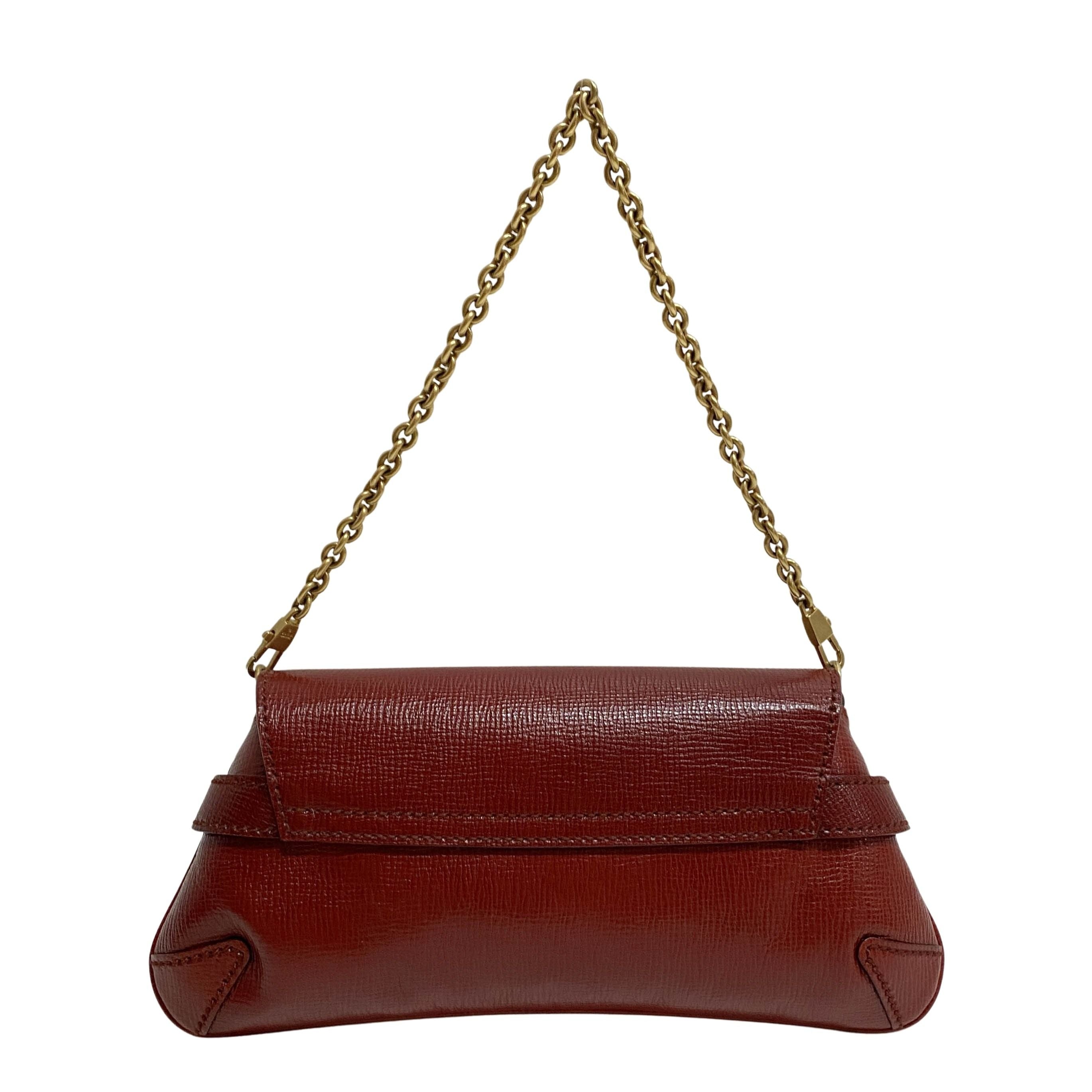 Horsebit Red Leather Chain Shoulder Bag