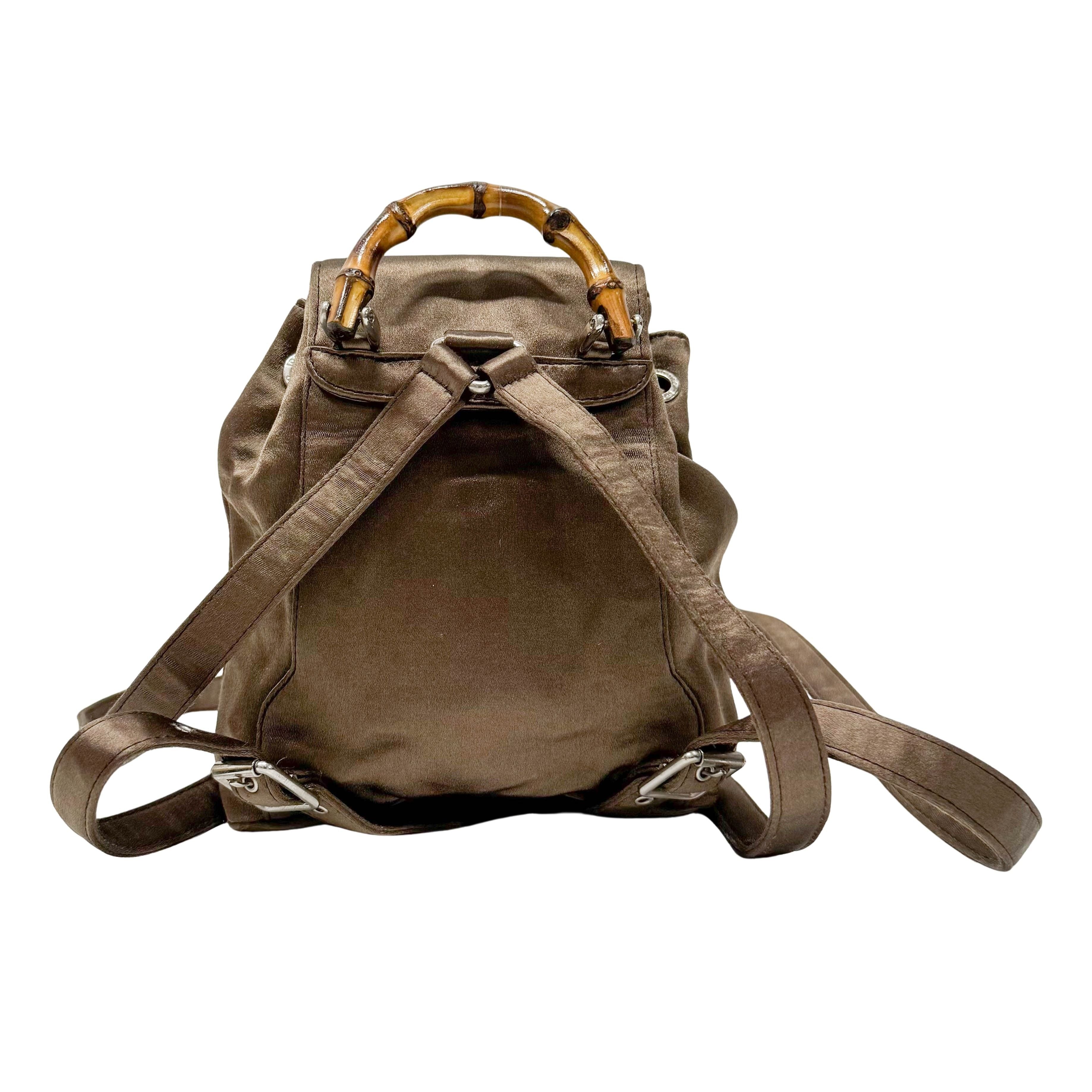 Mini Brown Satin Bamboo Turn-Lock Backpack