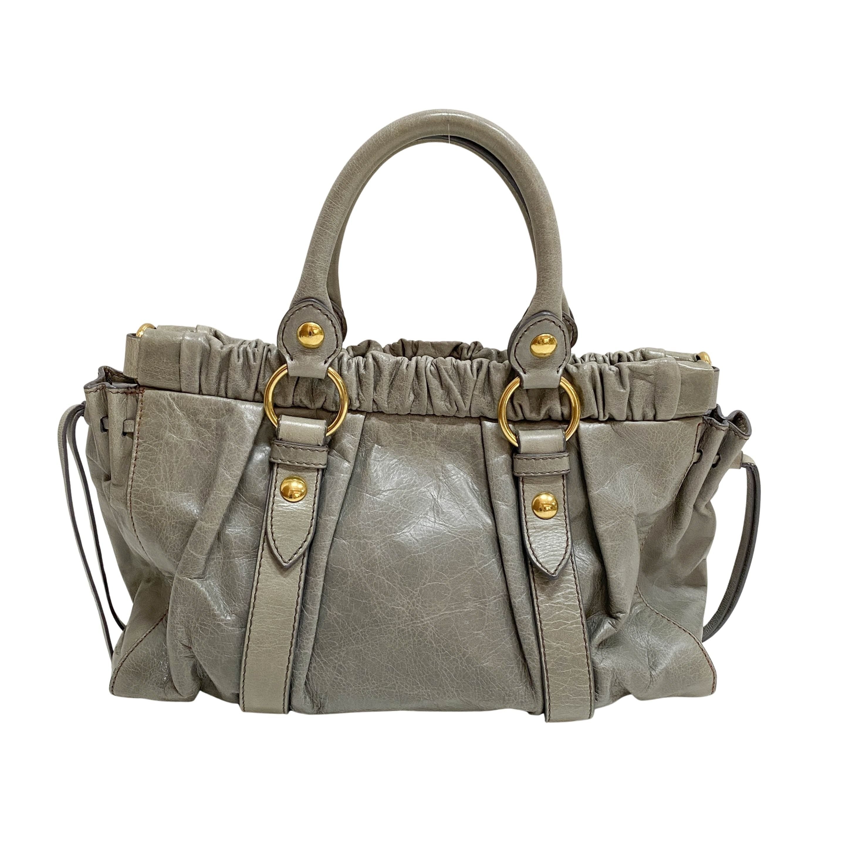 Vitello Bauletto Grey Calfskin Leather Two Way Bag