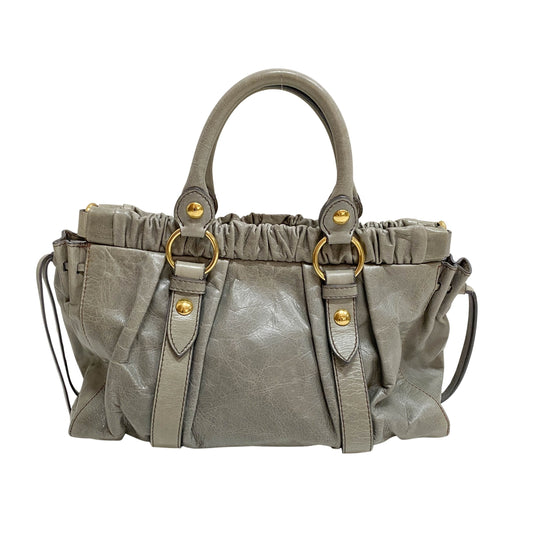 Vitello Bauletto Grey Calfskin Leather Two Way Bag