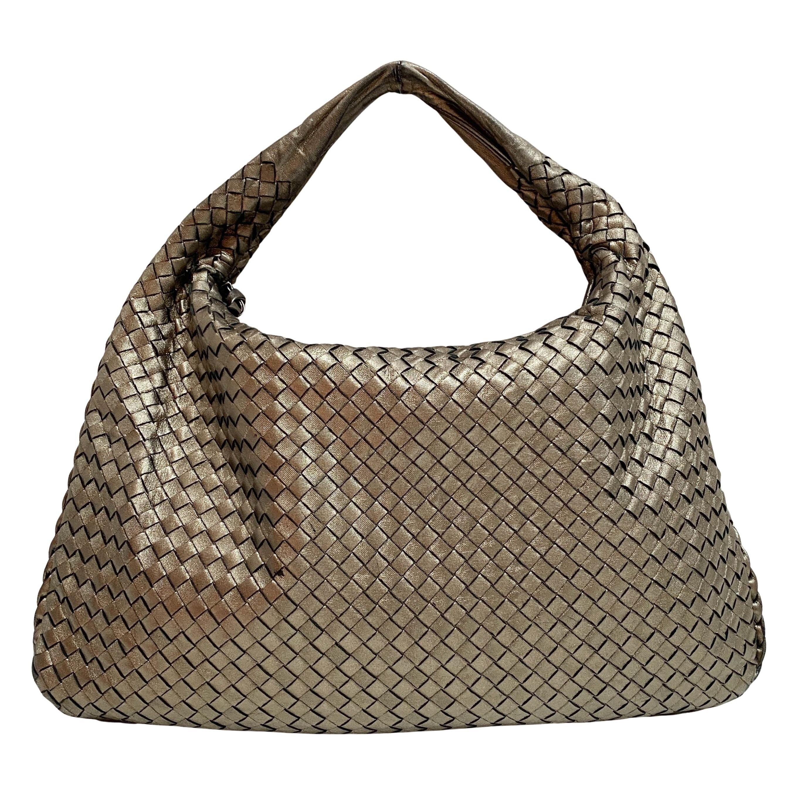 Intrecciato Gold Leather Hobo Bag