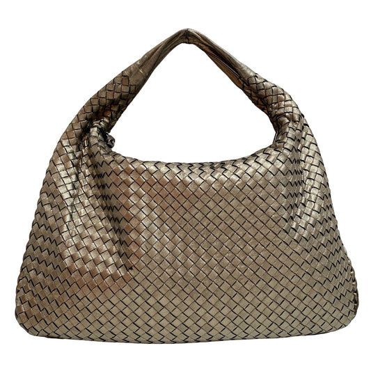 Intrecciato Gold Leather Hobo Bag