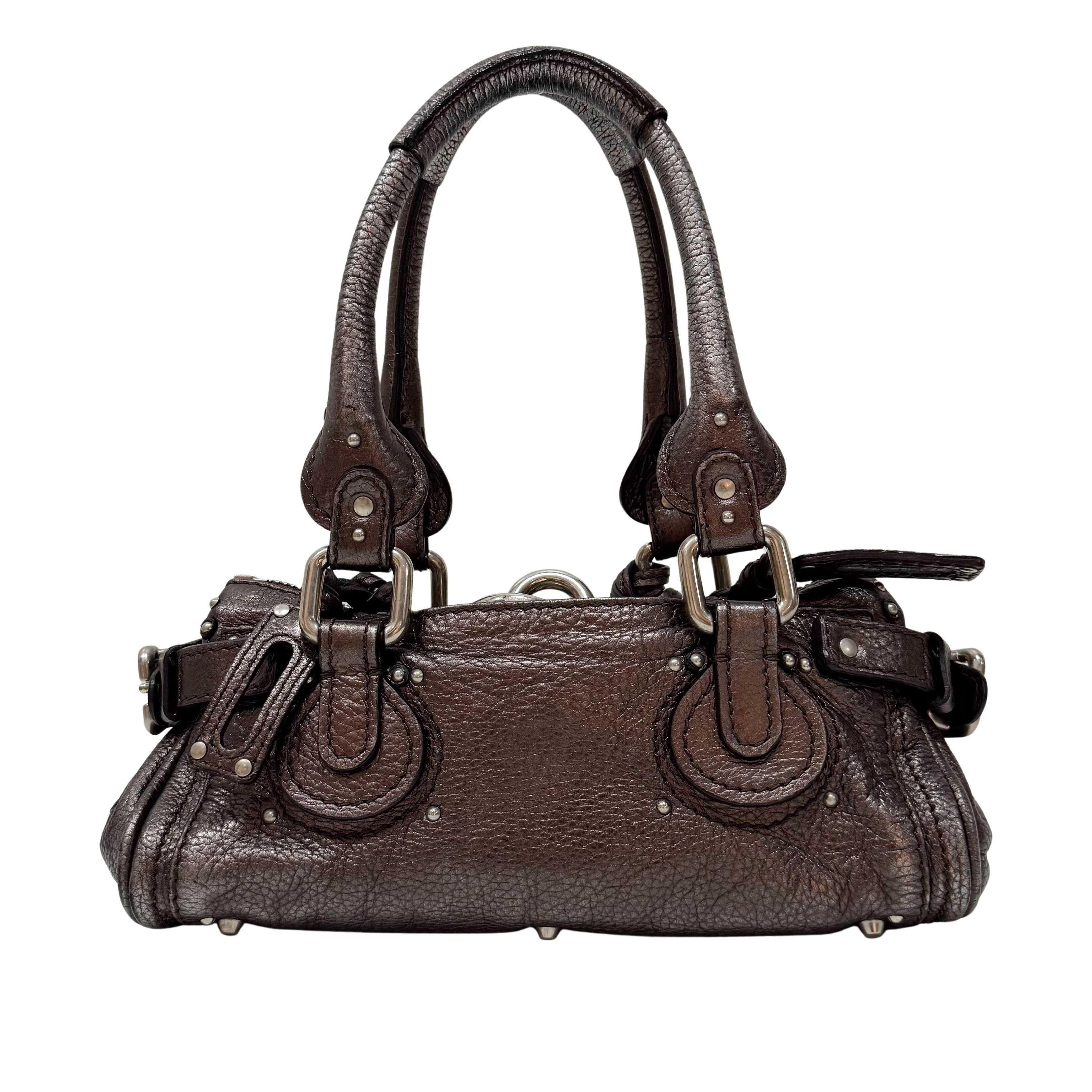 Mini Paddington Rose/Black Metallic Calfskin Leather Hand Bag