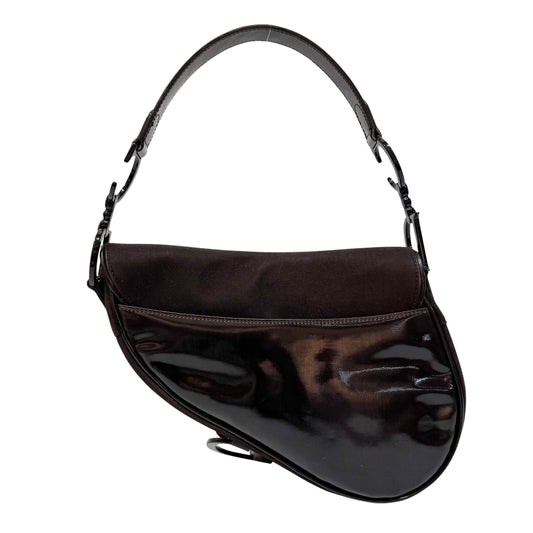 Saddle Brown Cotton & Patent Leather Shoulder Bag