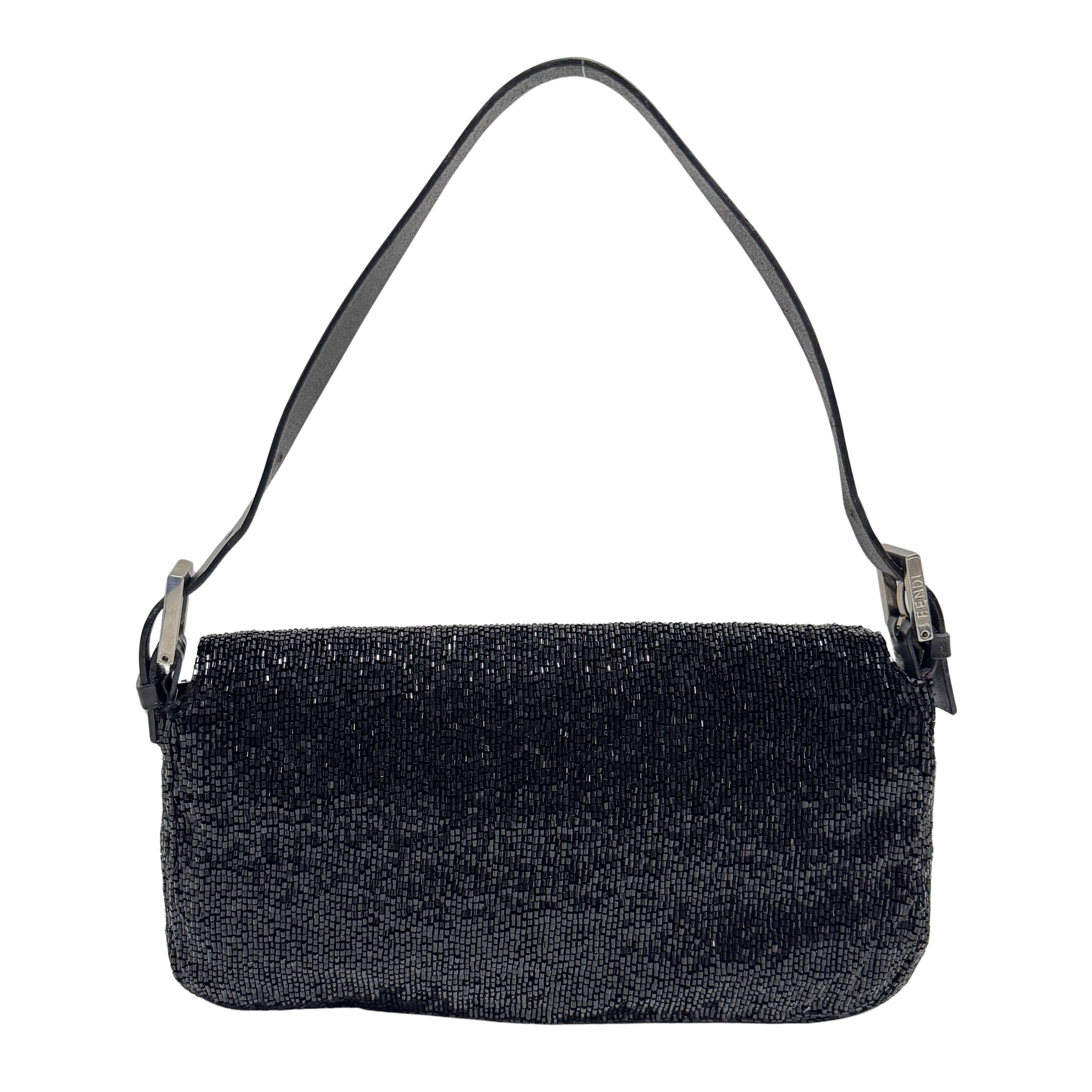 Baguette Black Beaded Shoulder Bag
