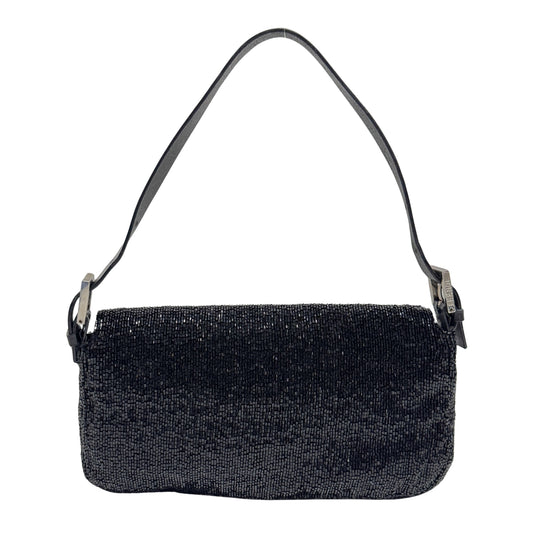 Baguette Black Beaded Shoulder Bag