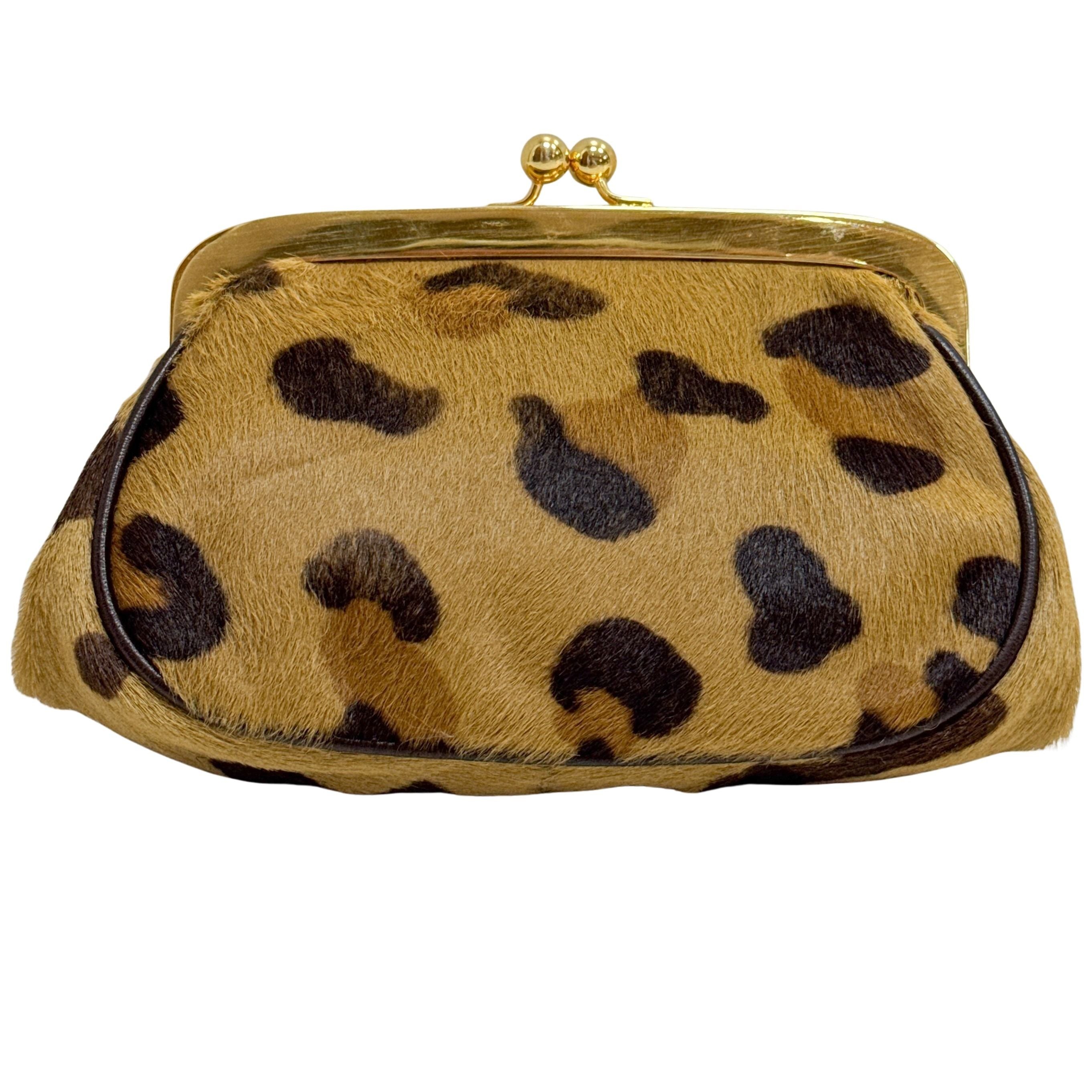 Brown Leopard Print Pony Hair Coin Pouch