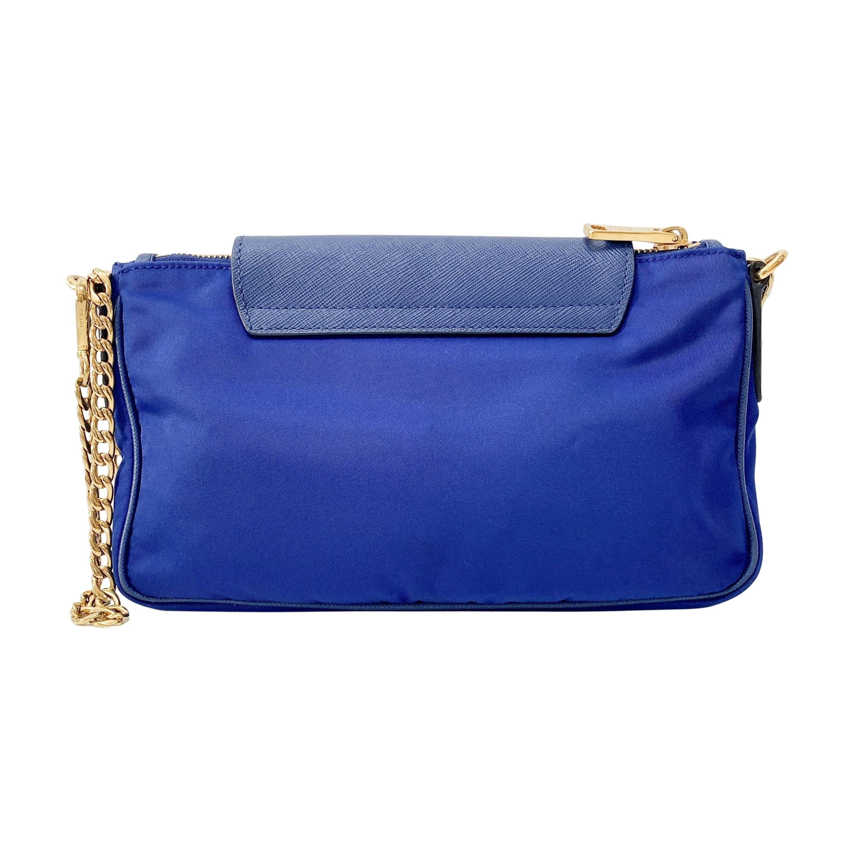 Gold Chain Blue Nylon Shoulder bag