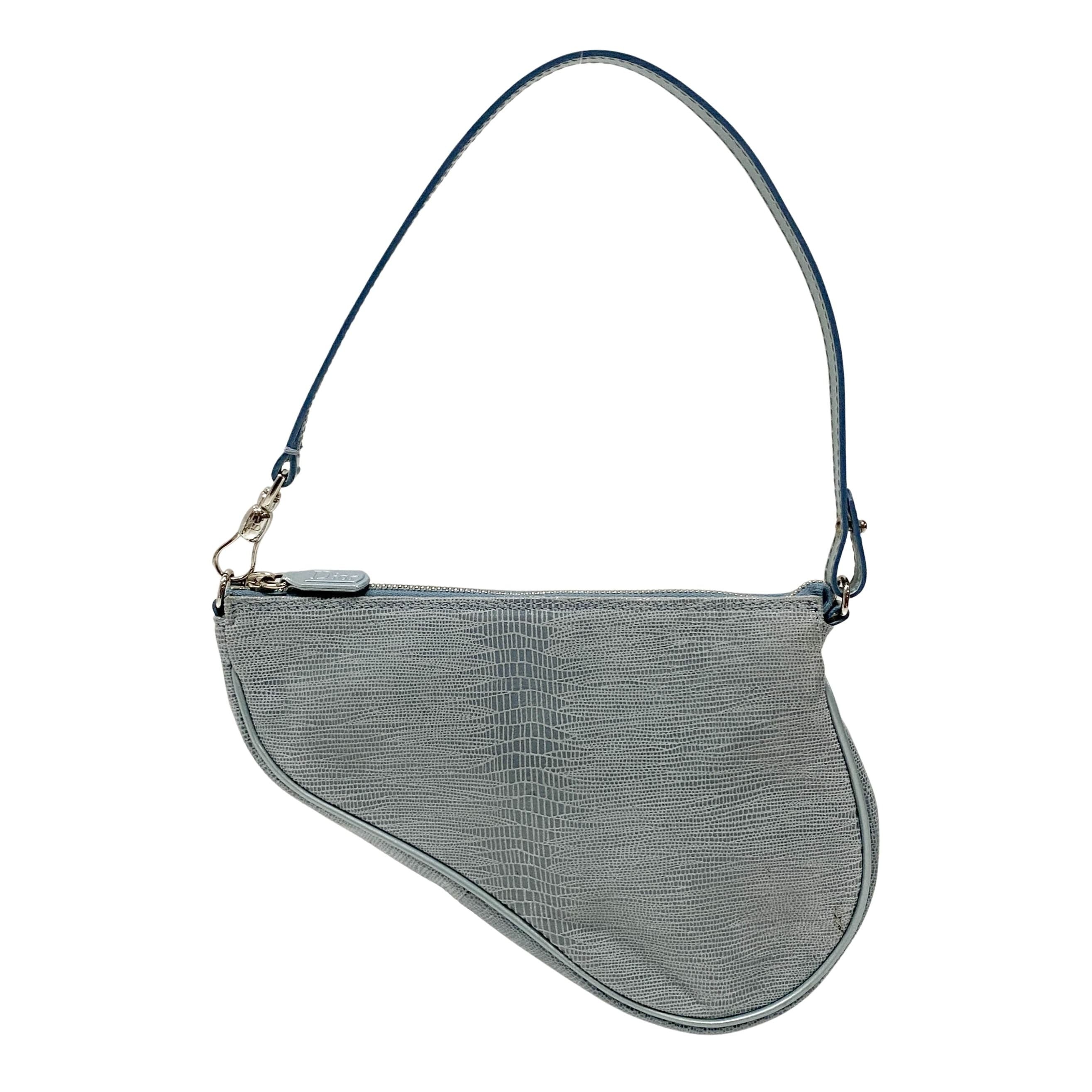 Saddle Blue Embossed Lizard Canvas Shoulder Bag