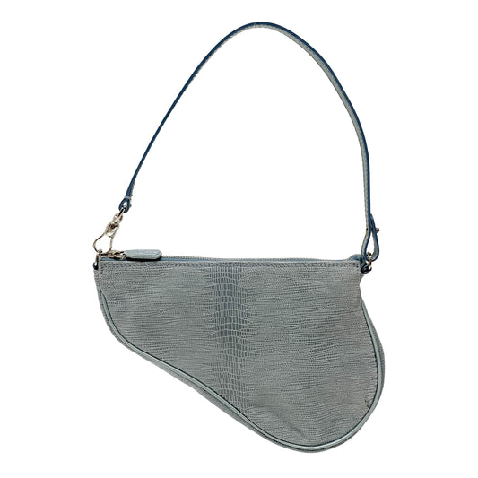 Saddle Blue Embossed Lizard Canvas Shoulder Bag
