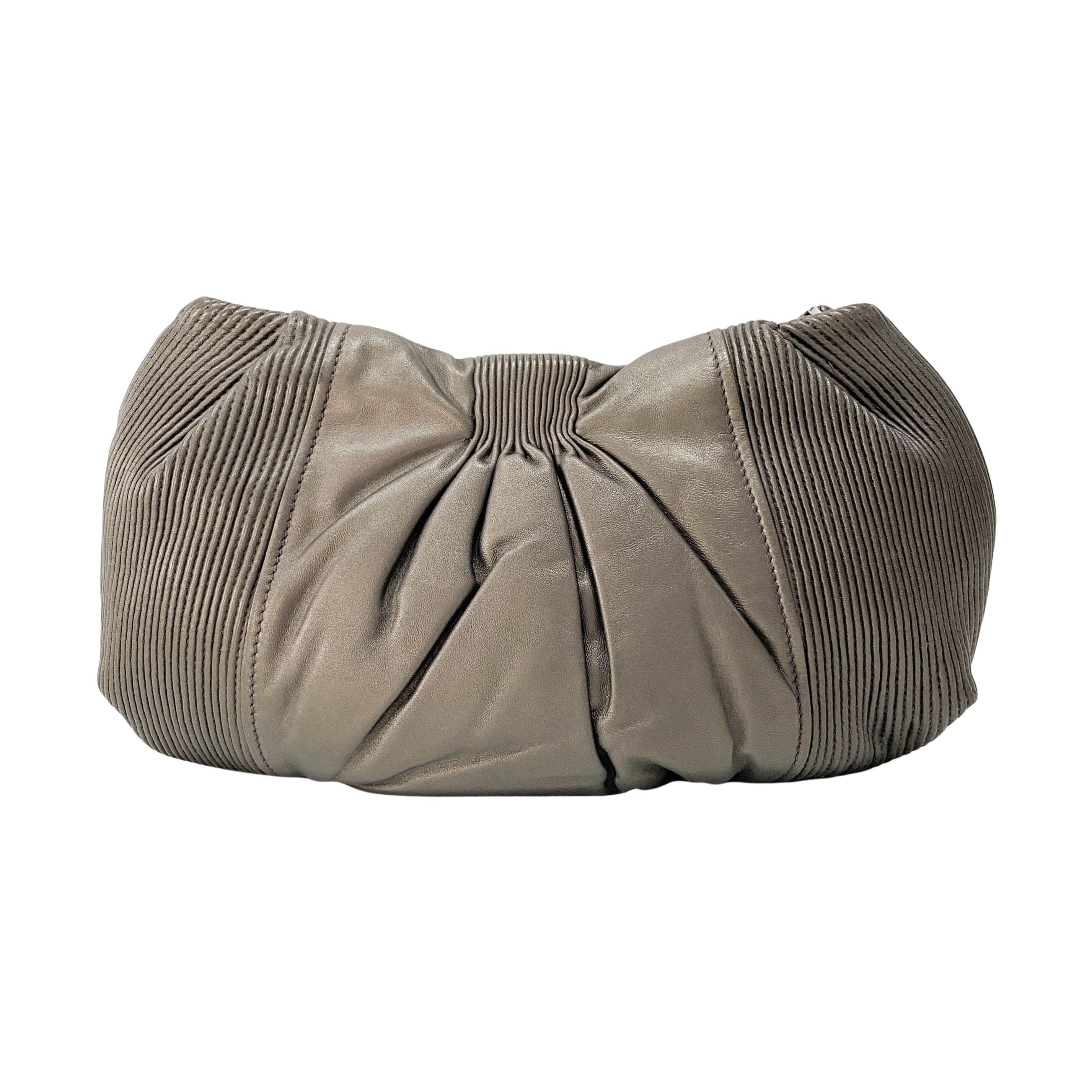 Metallic Grey Leather Clutch Bag