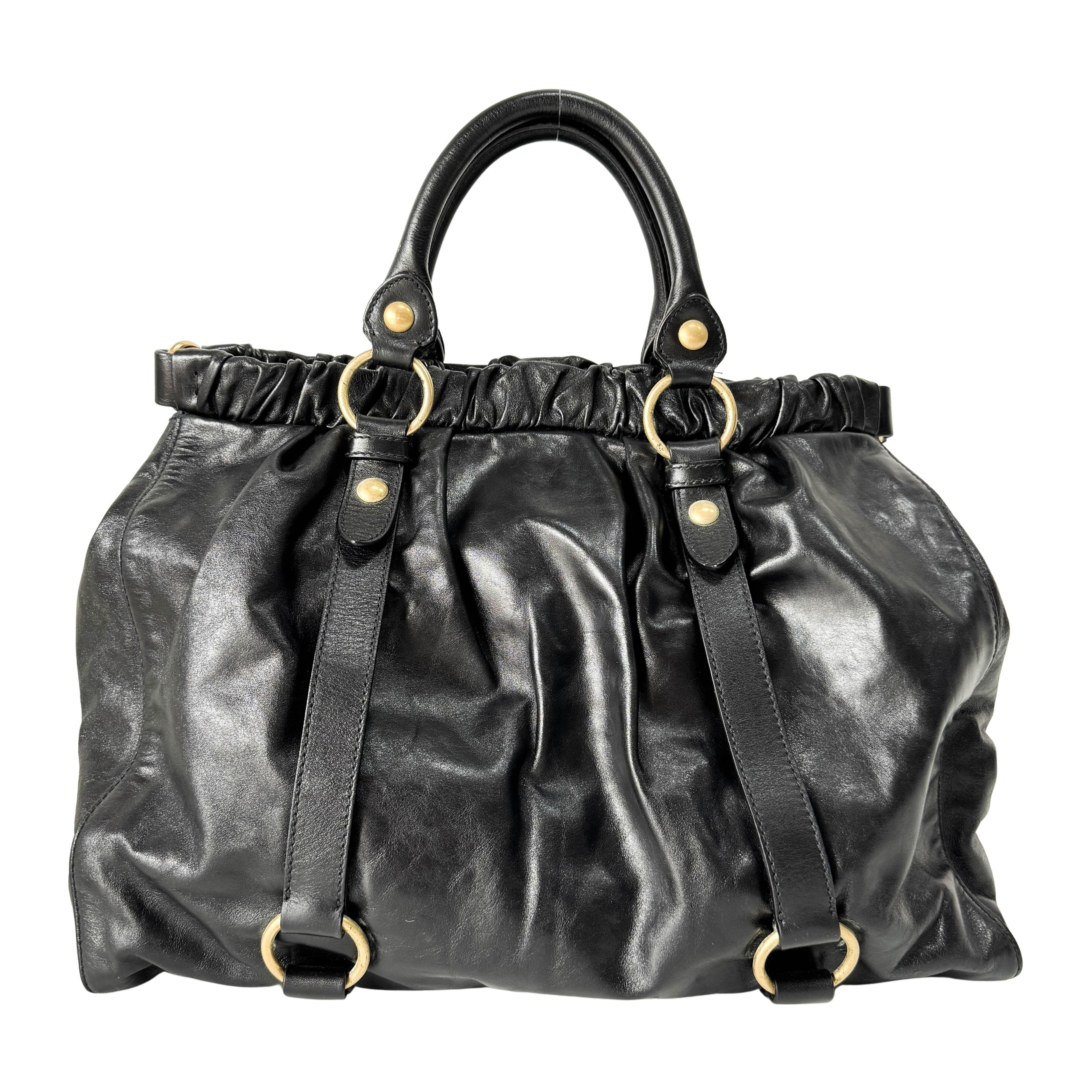 Vitello Black Calfskin Leather Two Way Bag