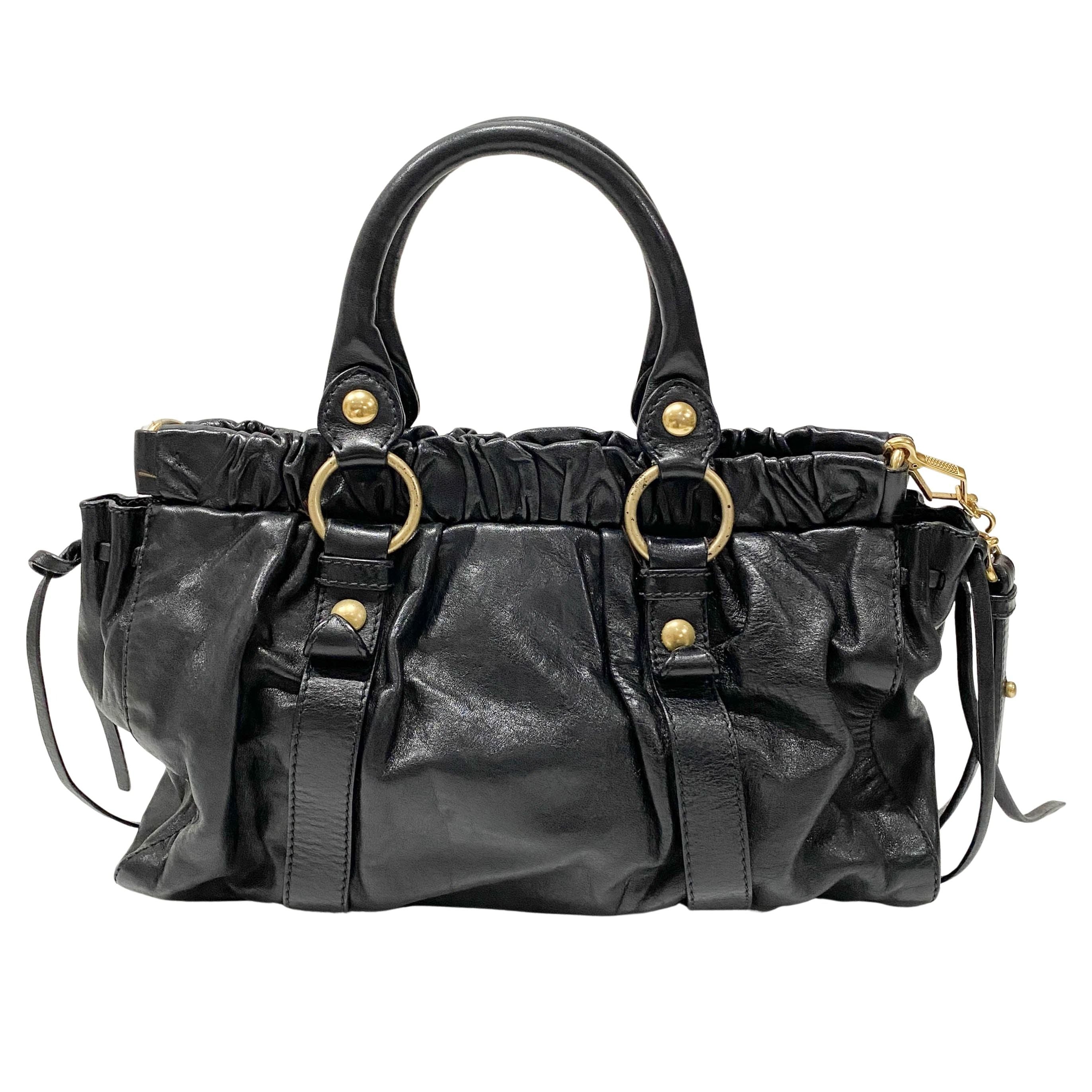 Vitello Black Calfskin Leather Two Way Bag