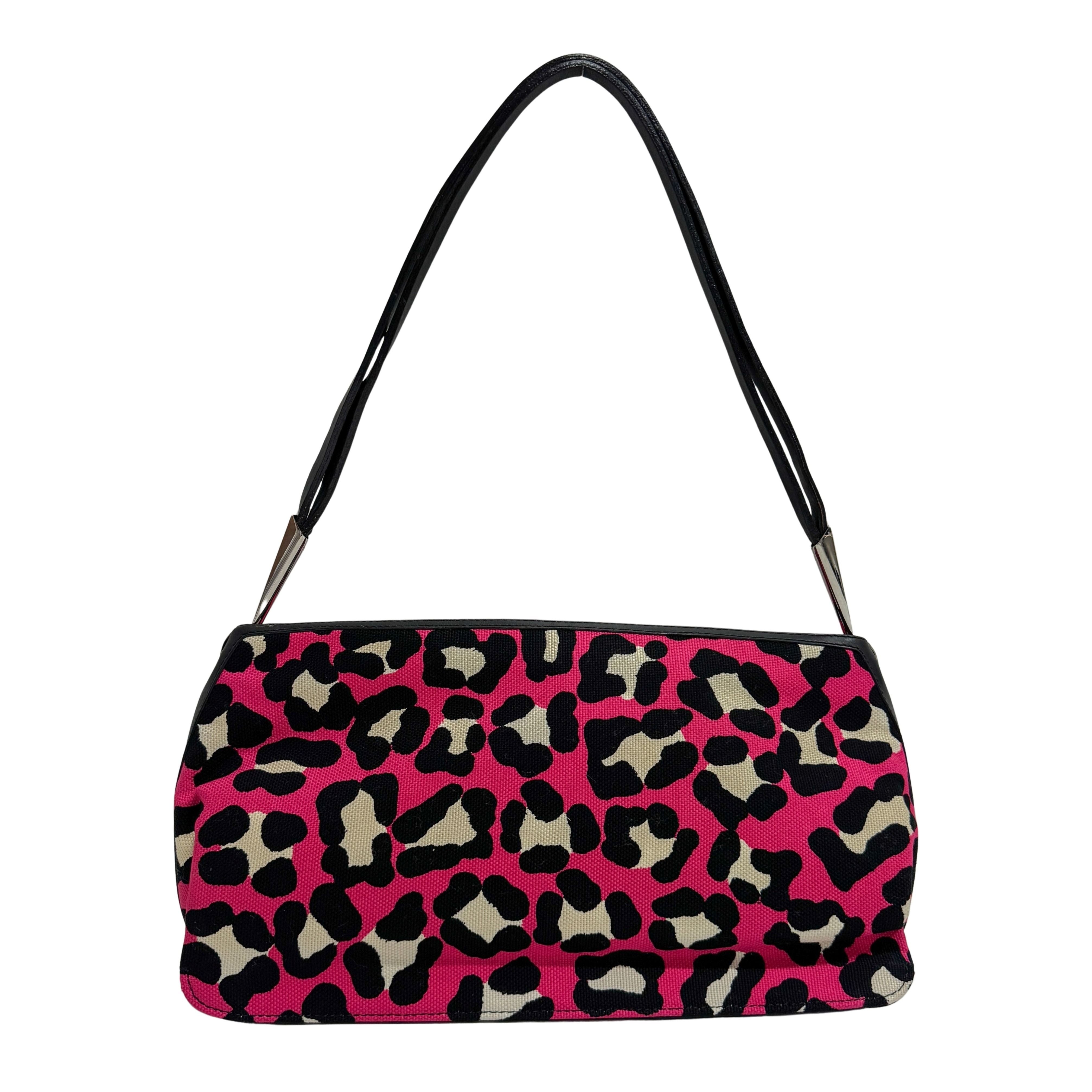 Pink Leopard Print Cotton Shoulder Bag