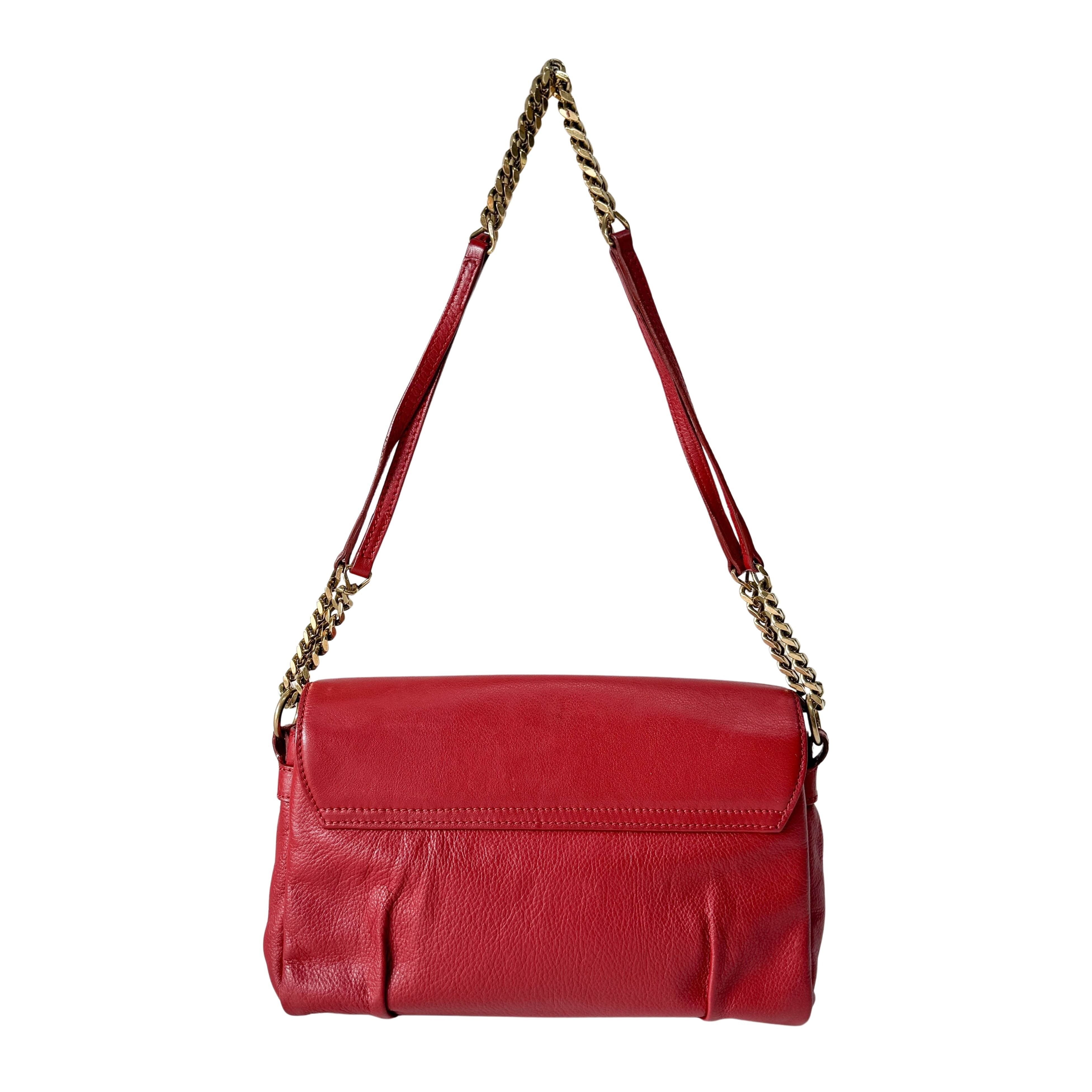 Dandy Red Leather Chain Strap Shoulder Bag