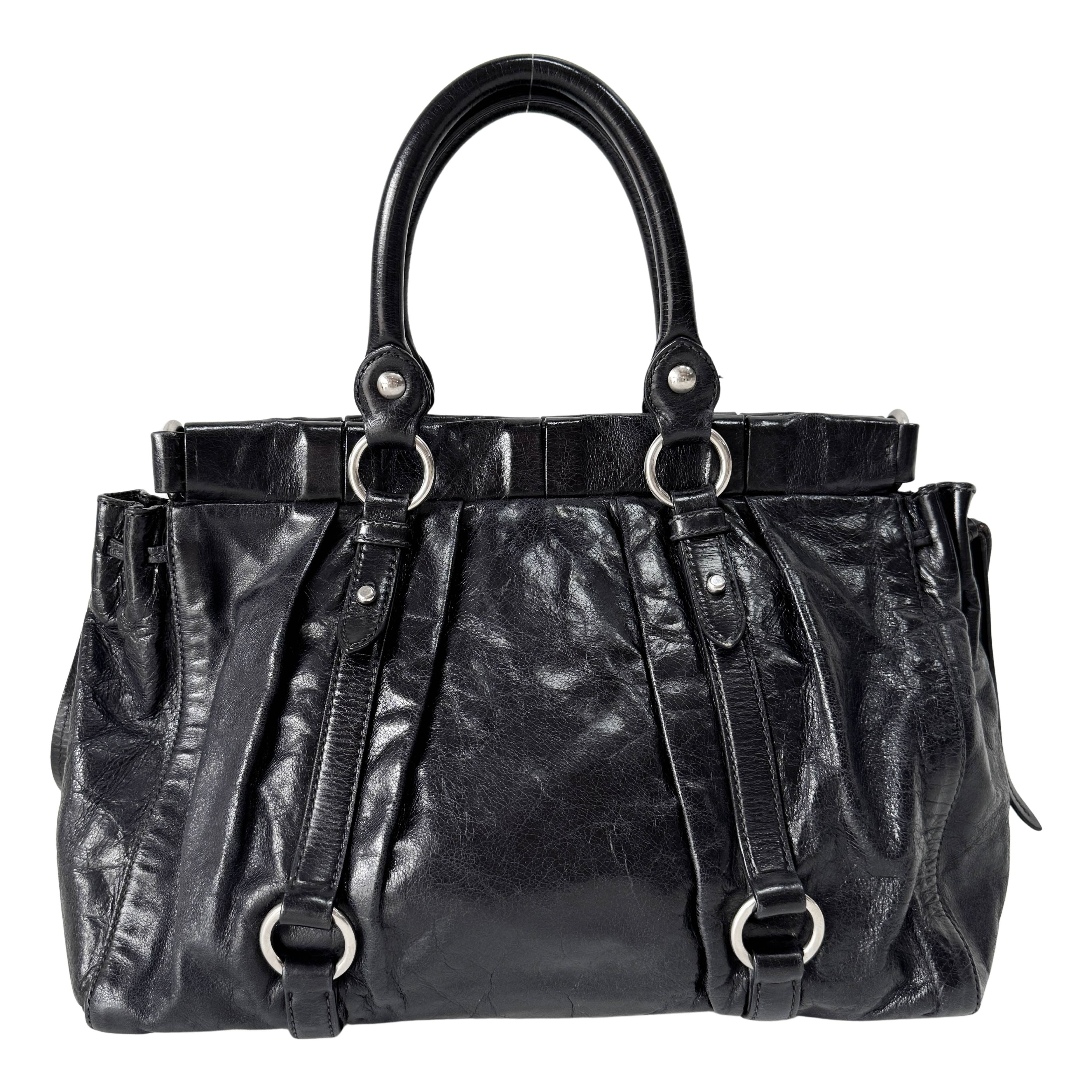 Vitello Black Leather Two Way Bag